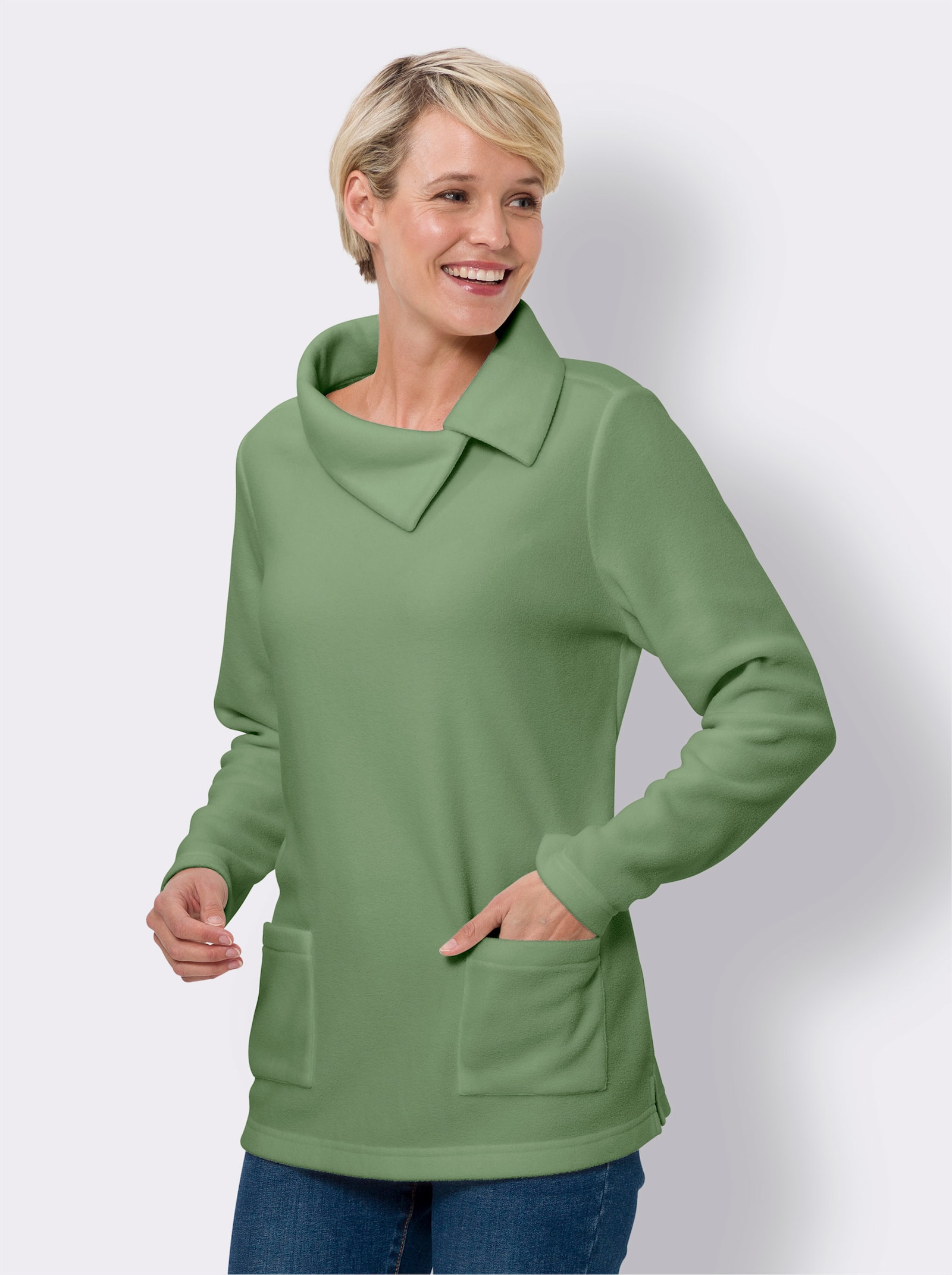 Fleeceshirt mit asymmetrischem Kragen - eucalyptus