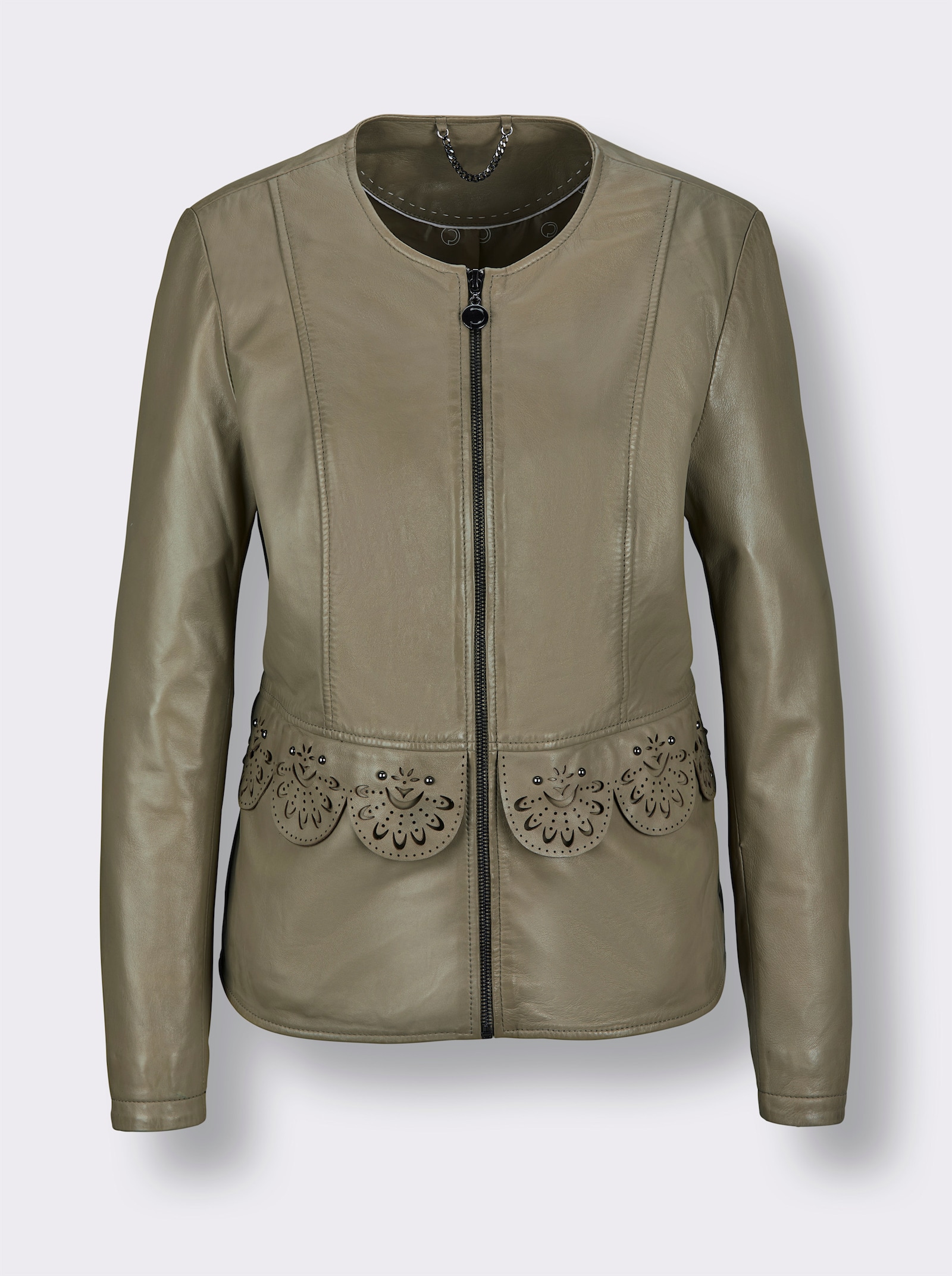 Mainpol Lederblazer mit Spitzen-Optik - schlamm