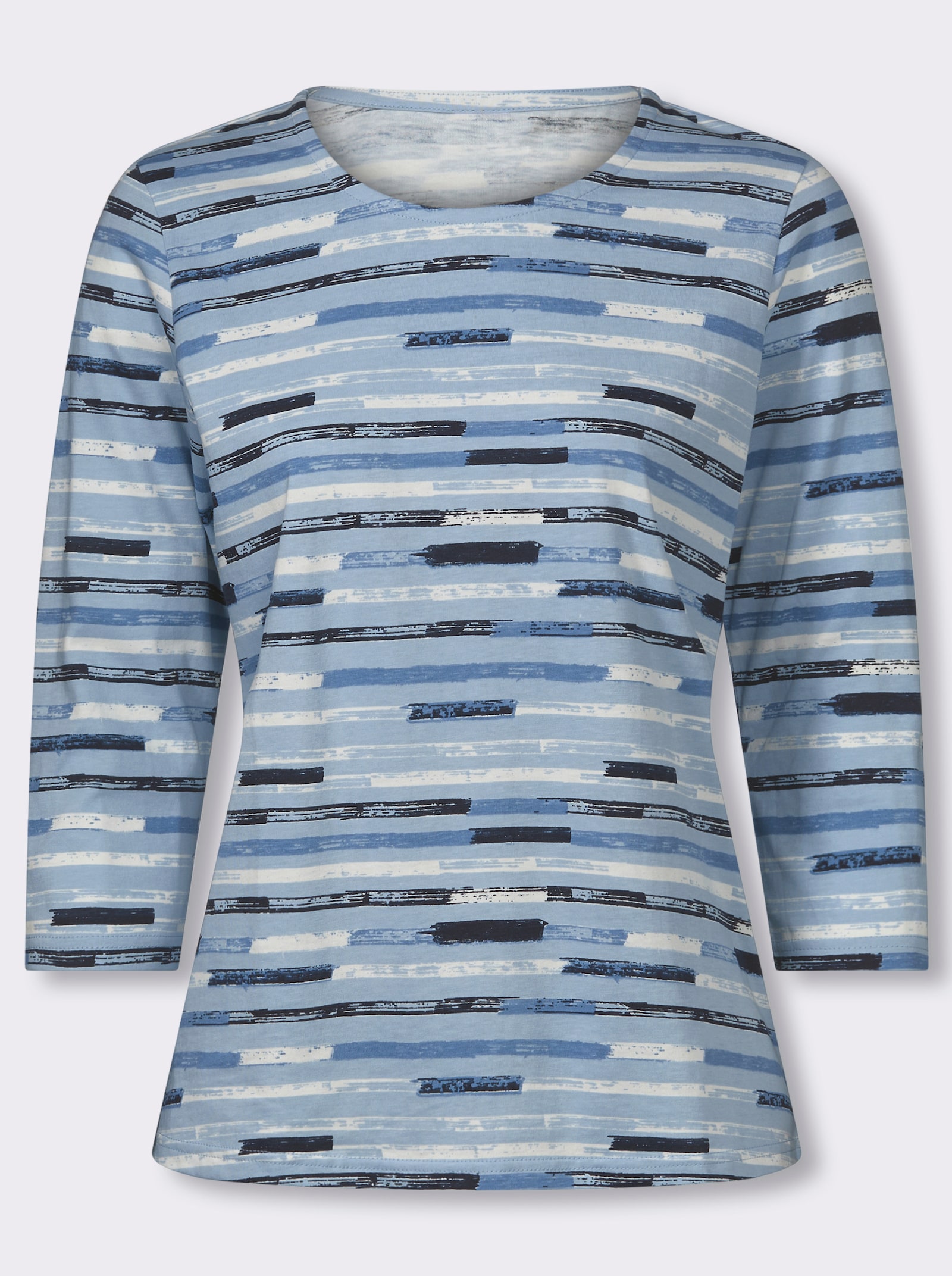 Rundhalsshirt mit Streifen-Print - eisblau-mittelblau-bedruckt