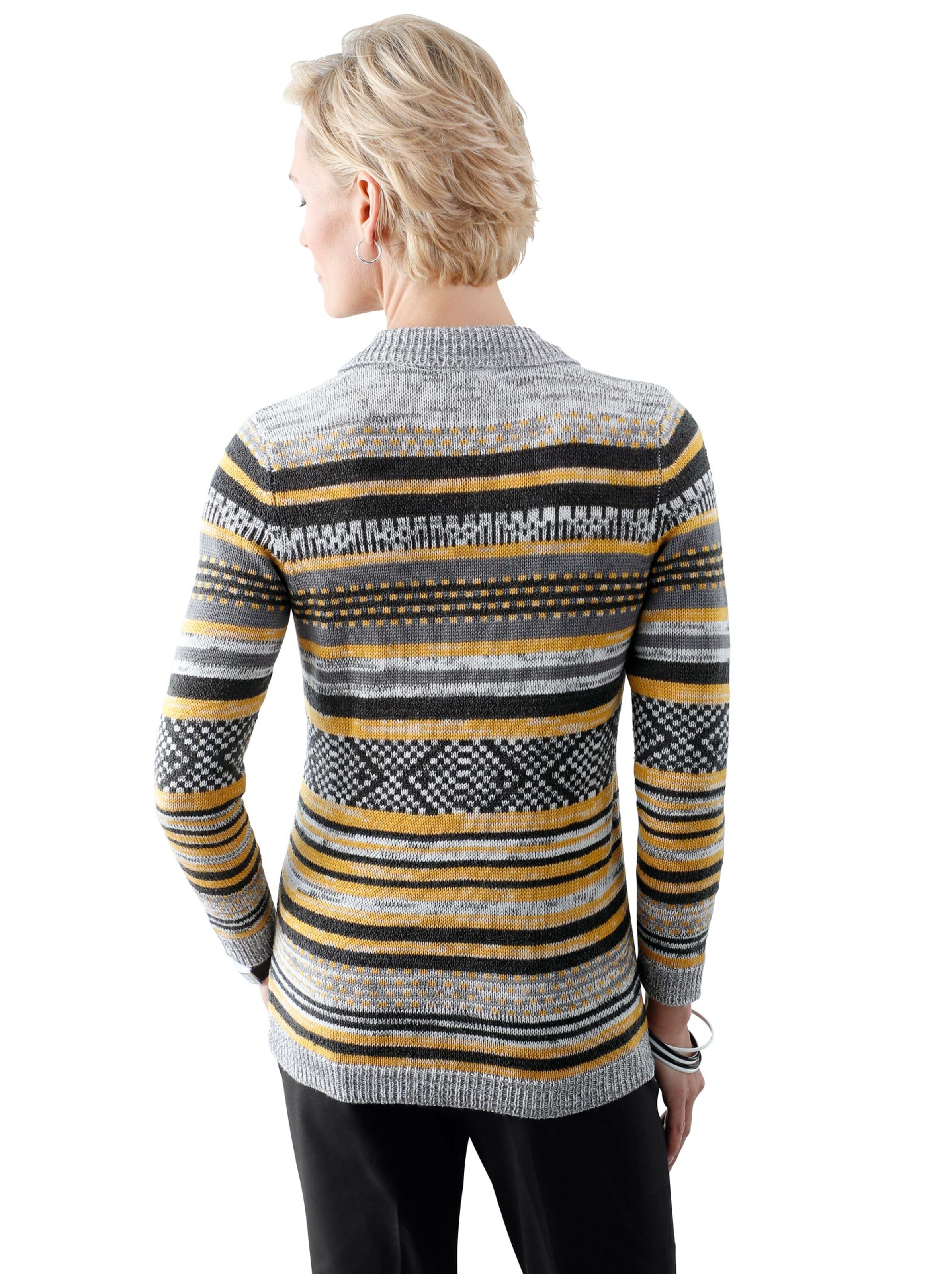 Pullover - curry-grau-geringelt