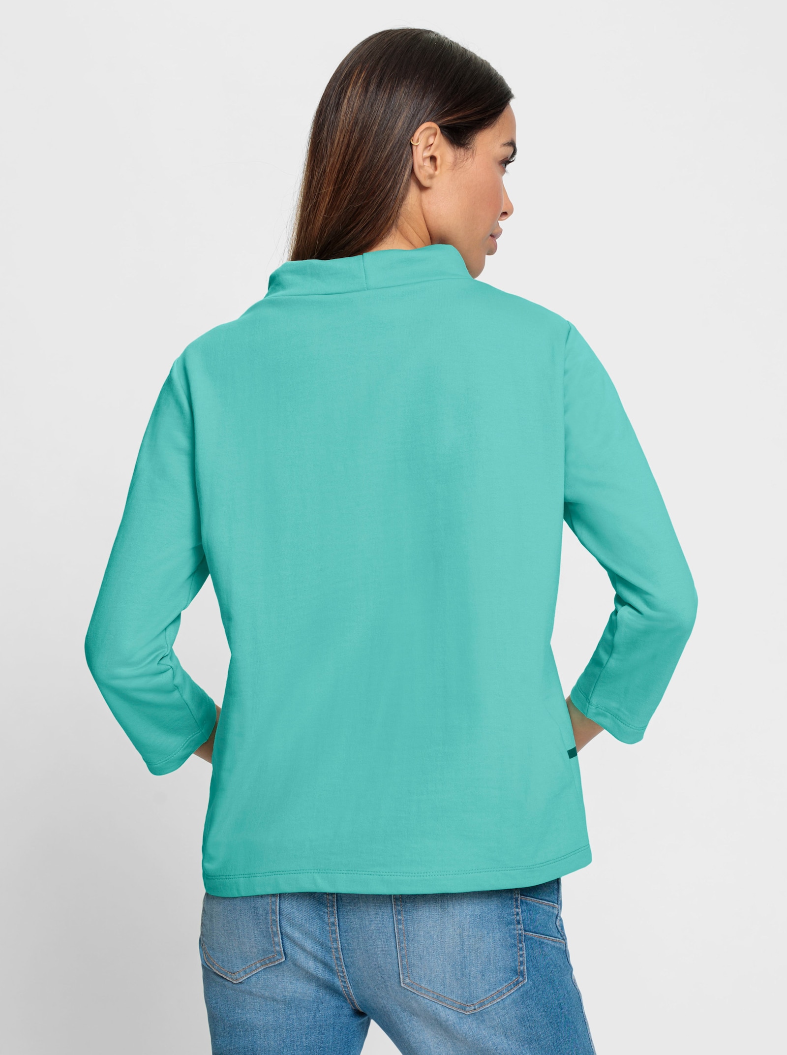 heine Sweatshirt mit Ziersteinchen - blaugrün-weiß-bedruckt