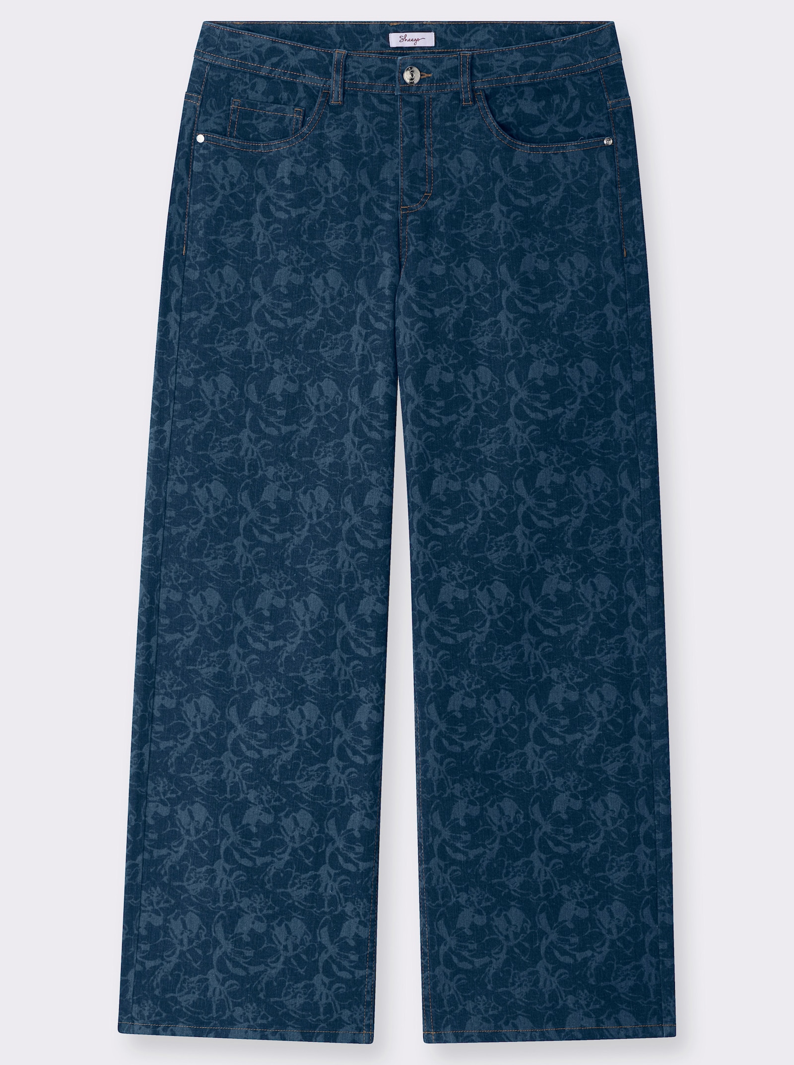 sheego Jeans mit floralem Laserprint - dark blue-gemustert