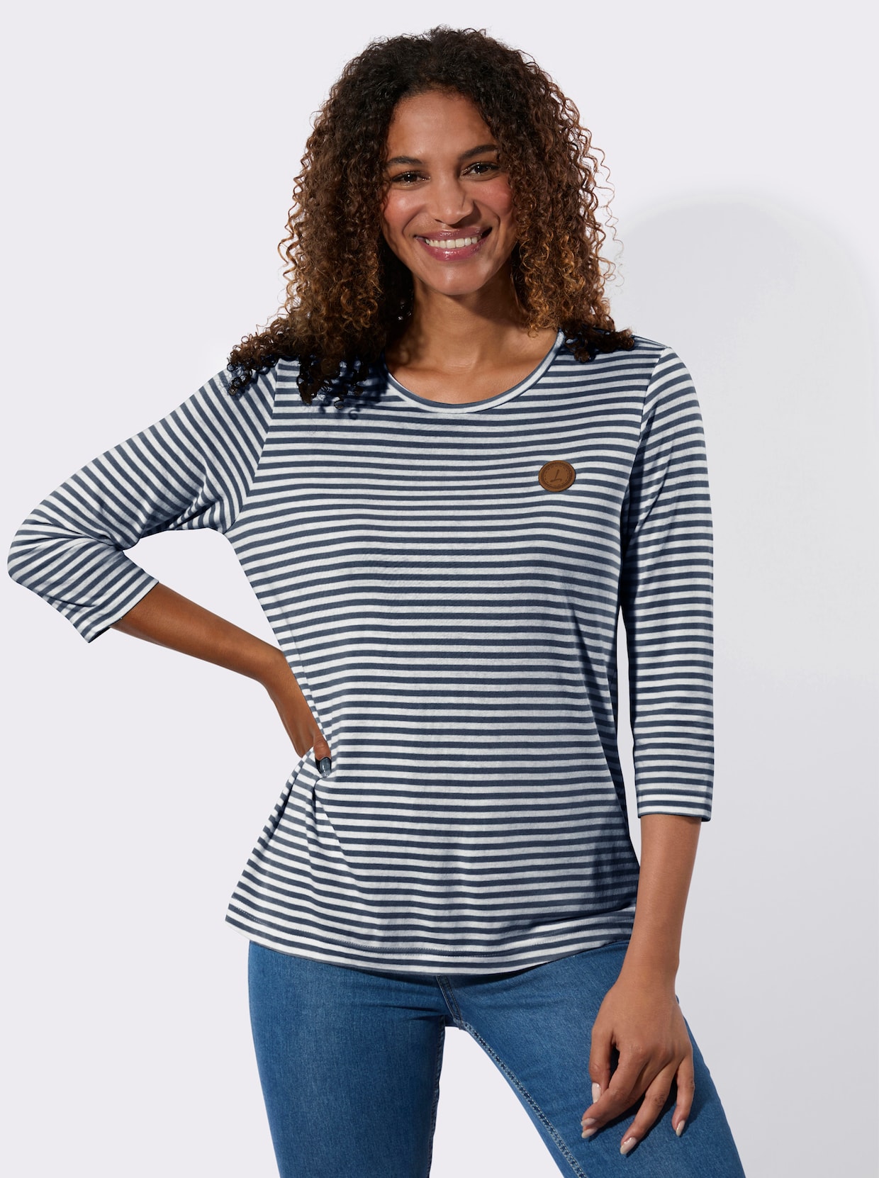 3/4-Arm-Shirt - dunkelblau-weiß-geringelt