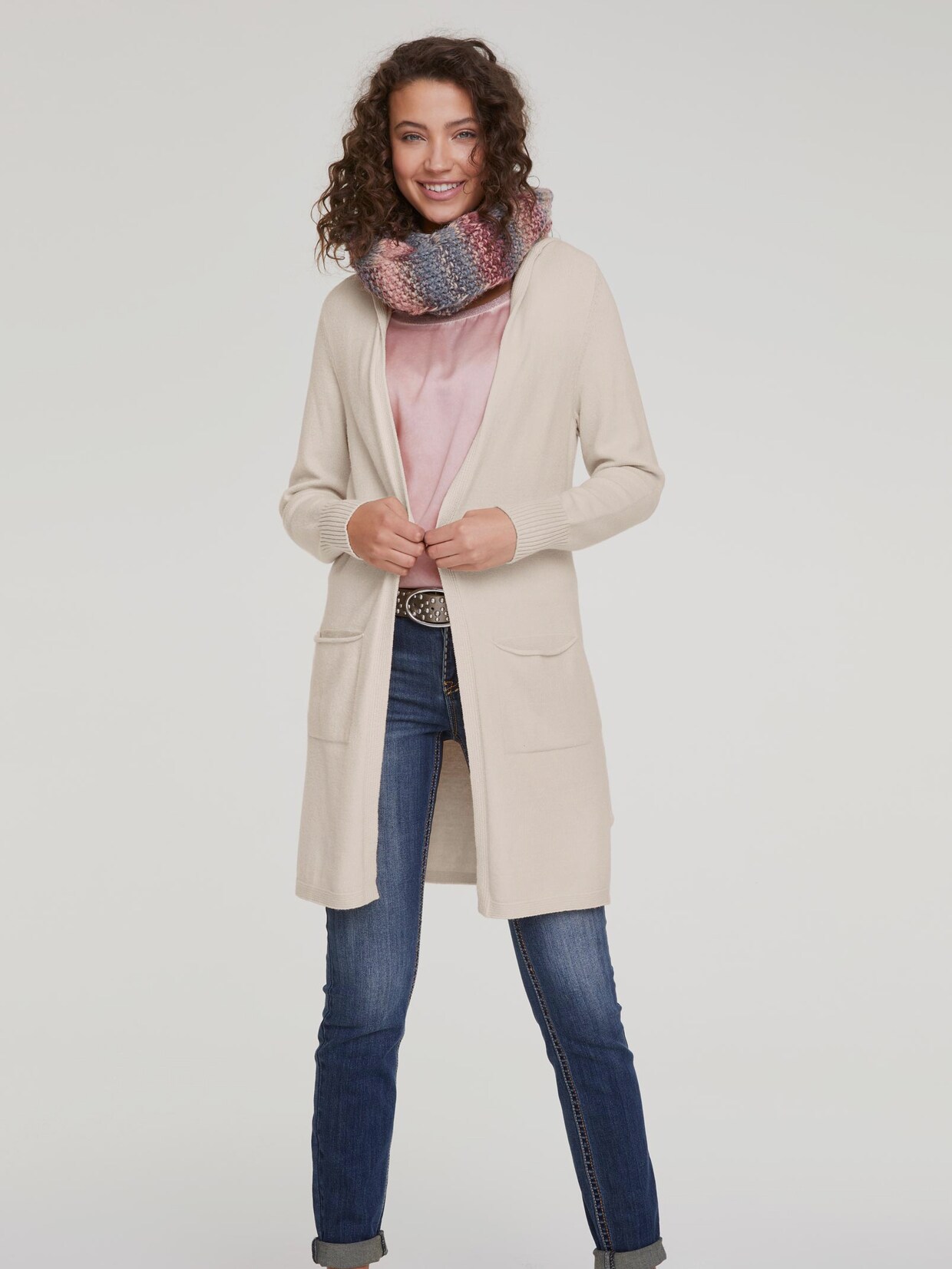 Linea Tesini Long-Strickjacke - sand