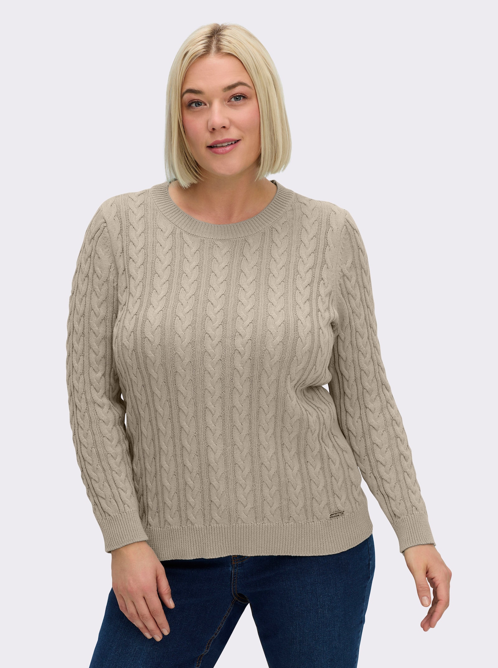 Strickpullover mit Zopfmuster - sand