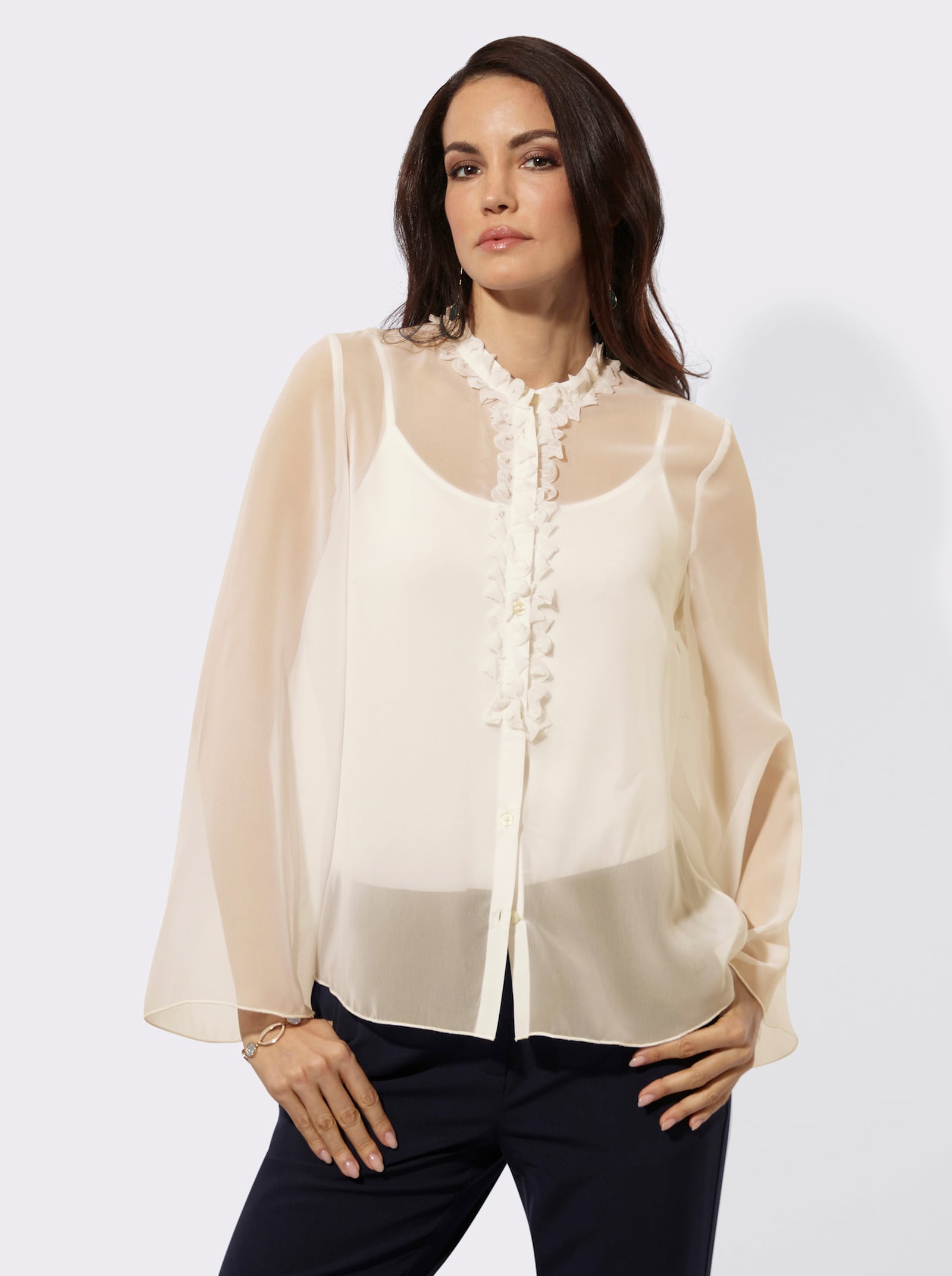 Langarm-Bluse aus duftigem Georgette - champagner