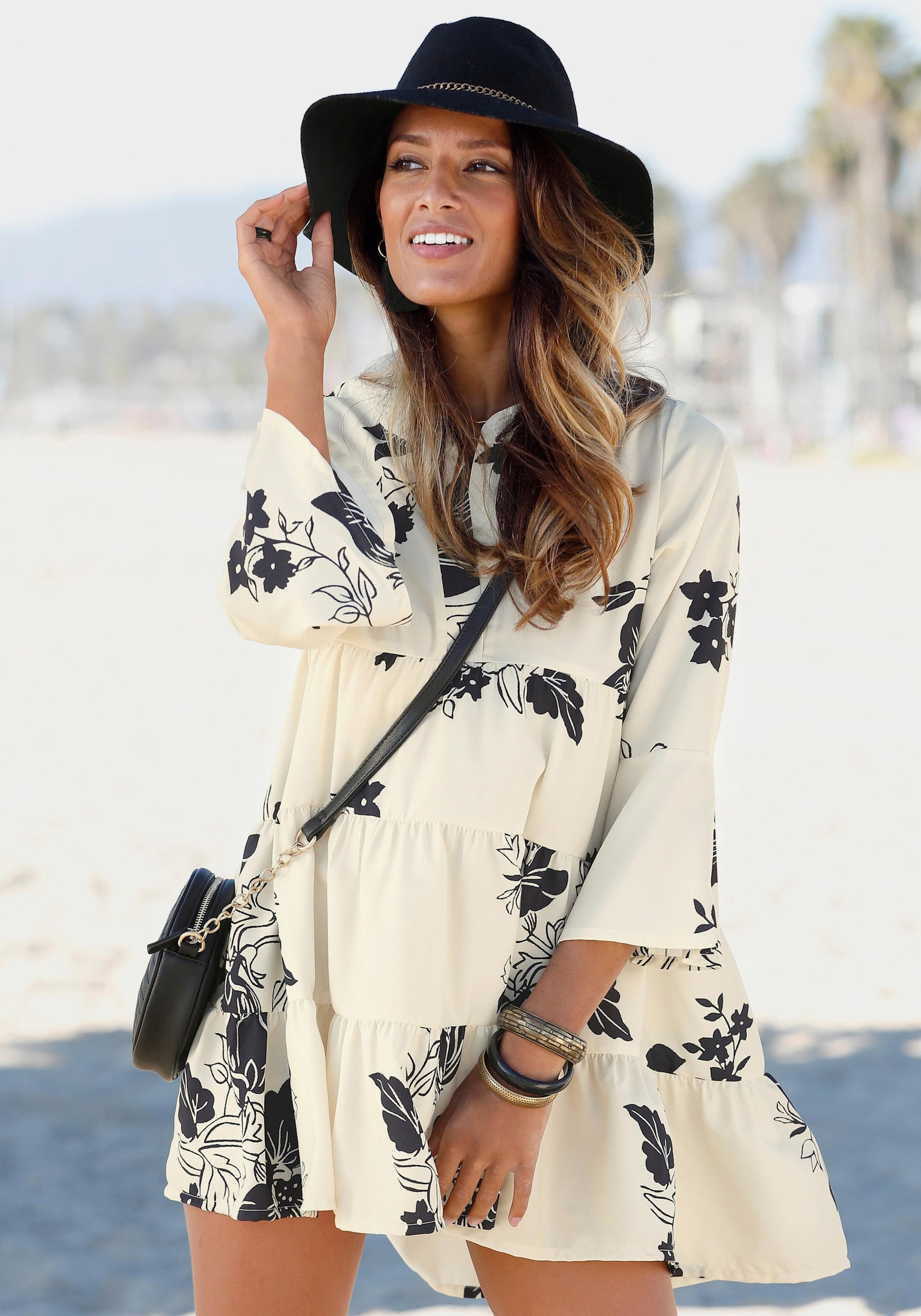 LASCANA Blusenkleid - creme-schwarz