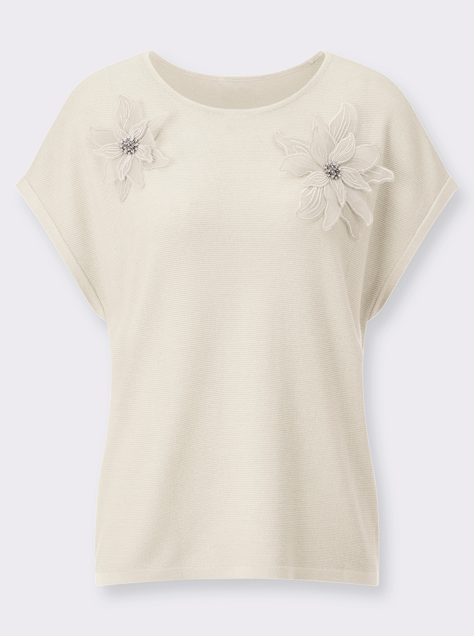 Kurzarmpullover im wertigen Material-Mix - champagner