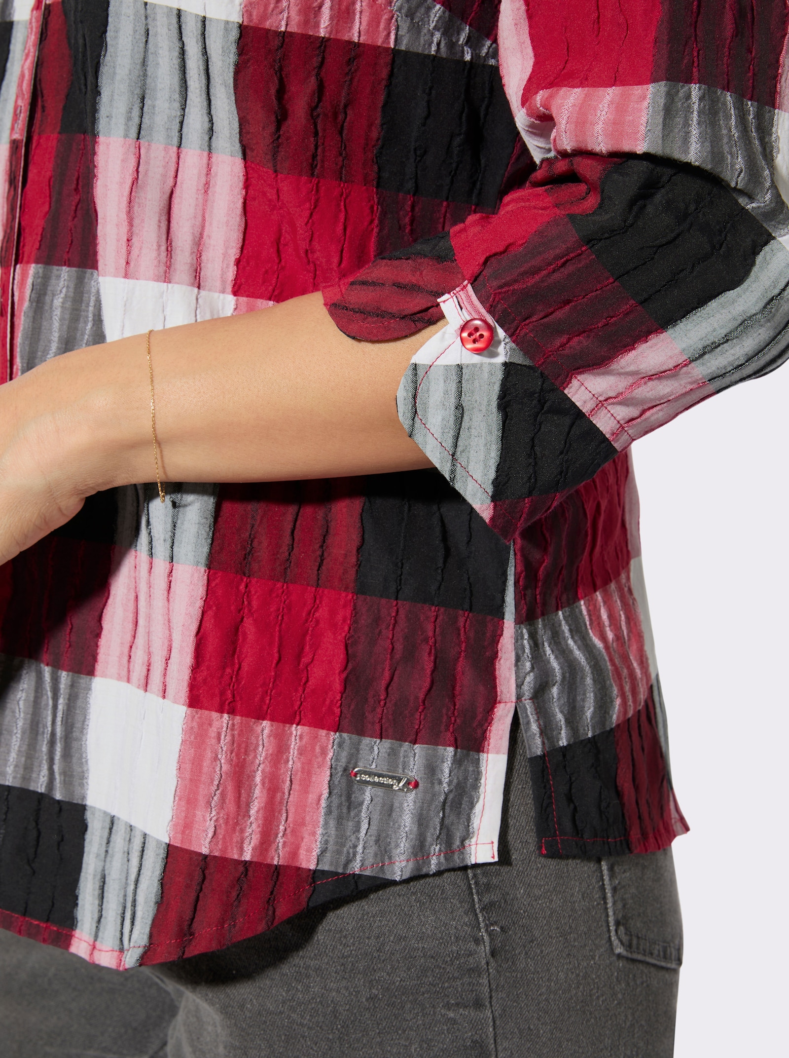Karobluse mit 3/4-Ärmeln - rot-schwarz-kariert
