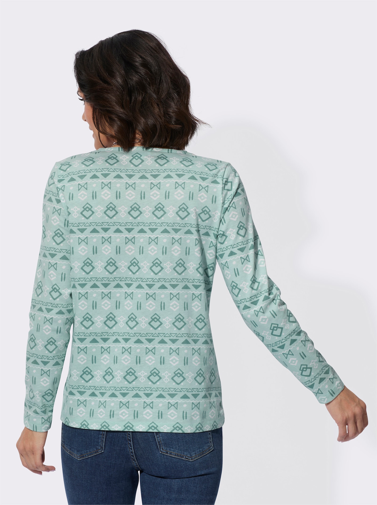 Print-Shirt mit paspeliertem Rundhals-Ausschnitt - mint-bedruckt