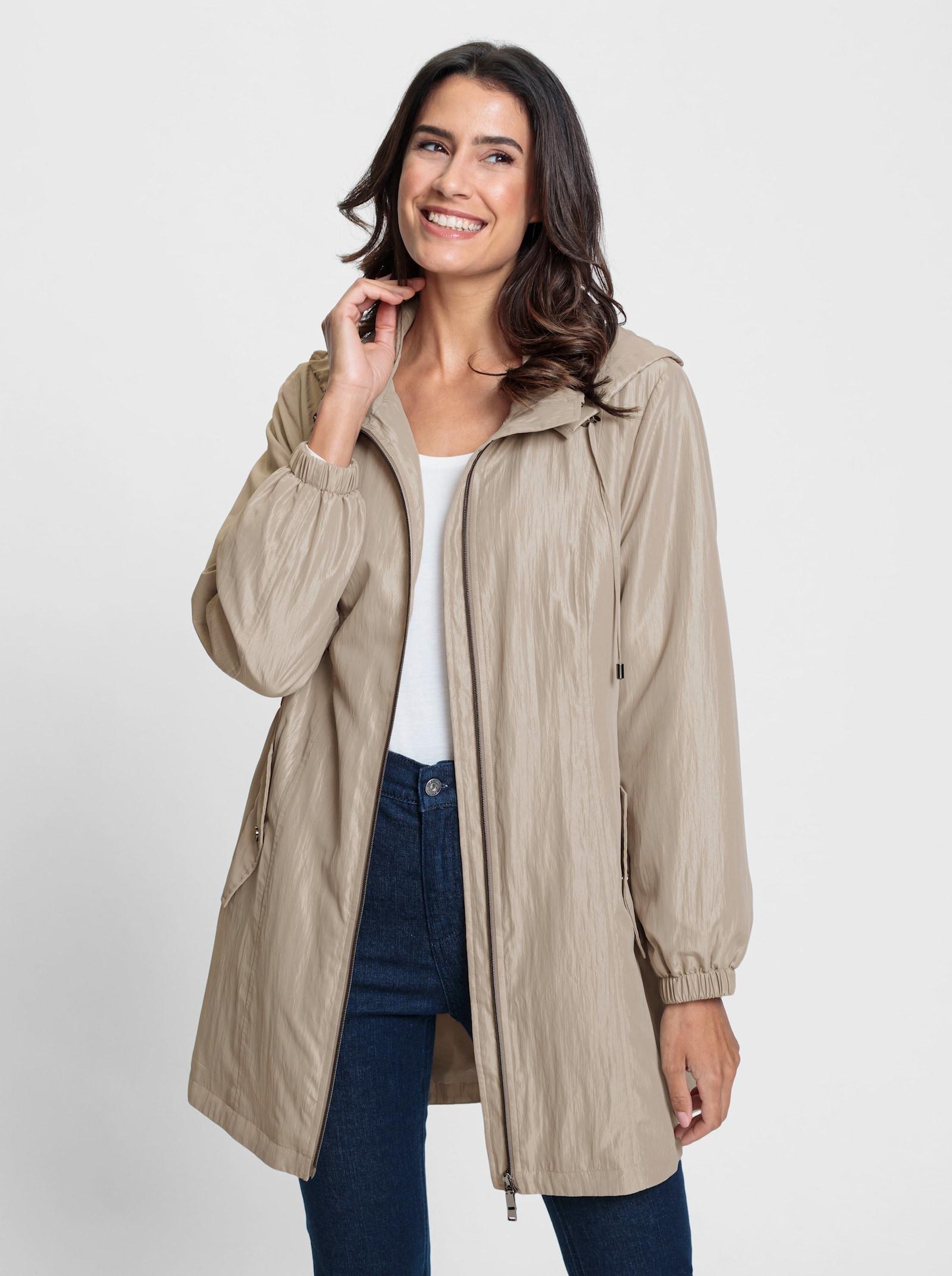 Freizeitjacke in leichter Crinkle-Qualität - sesam