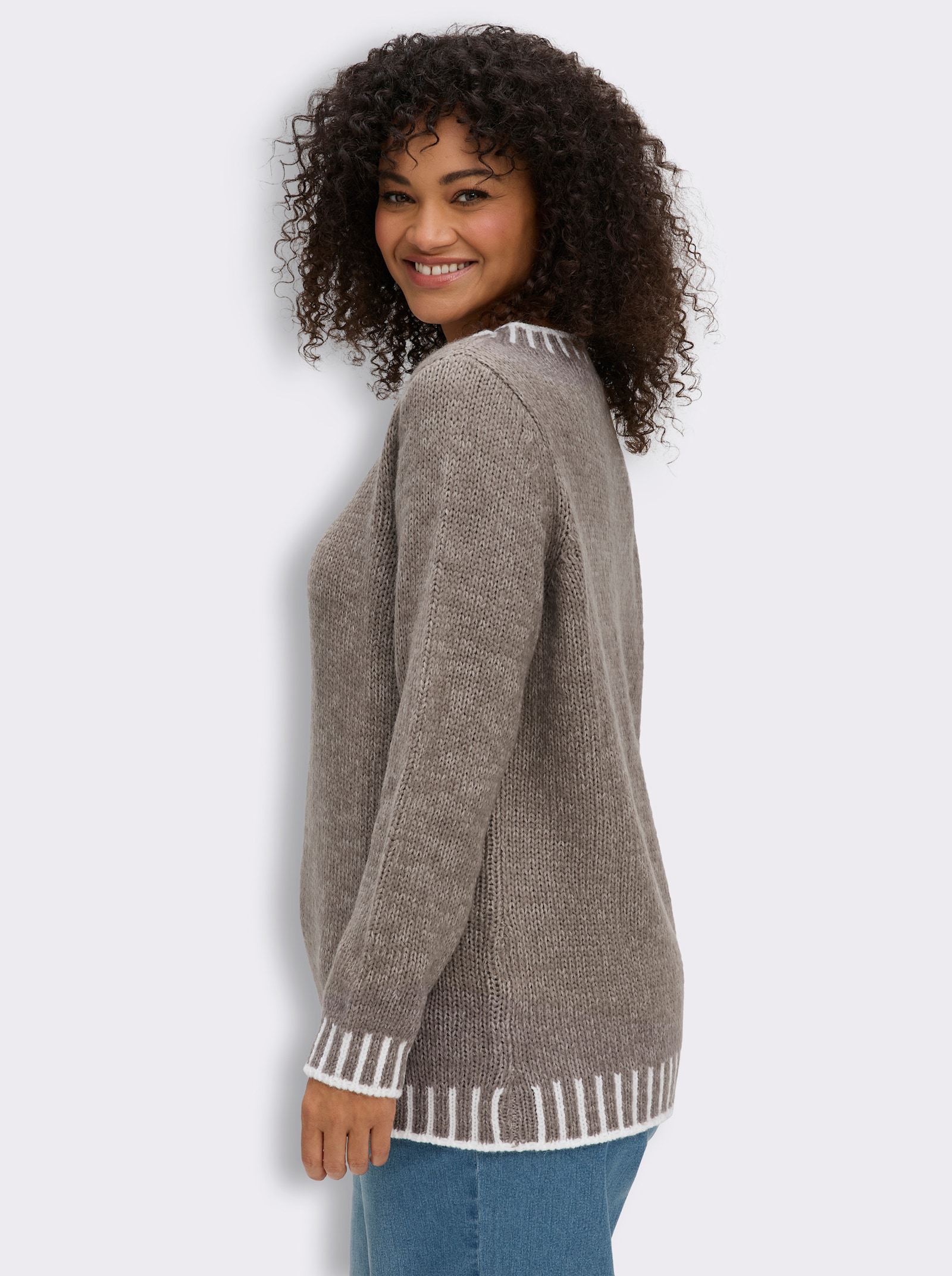 Langarm-Pullover mit effektvollen Kontrasten - taupe-ecru-gemustert