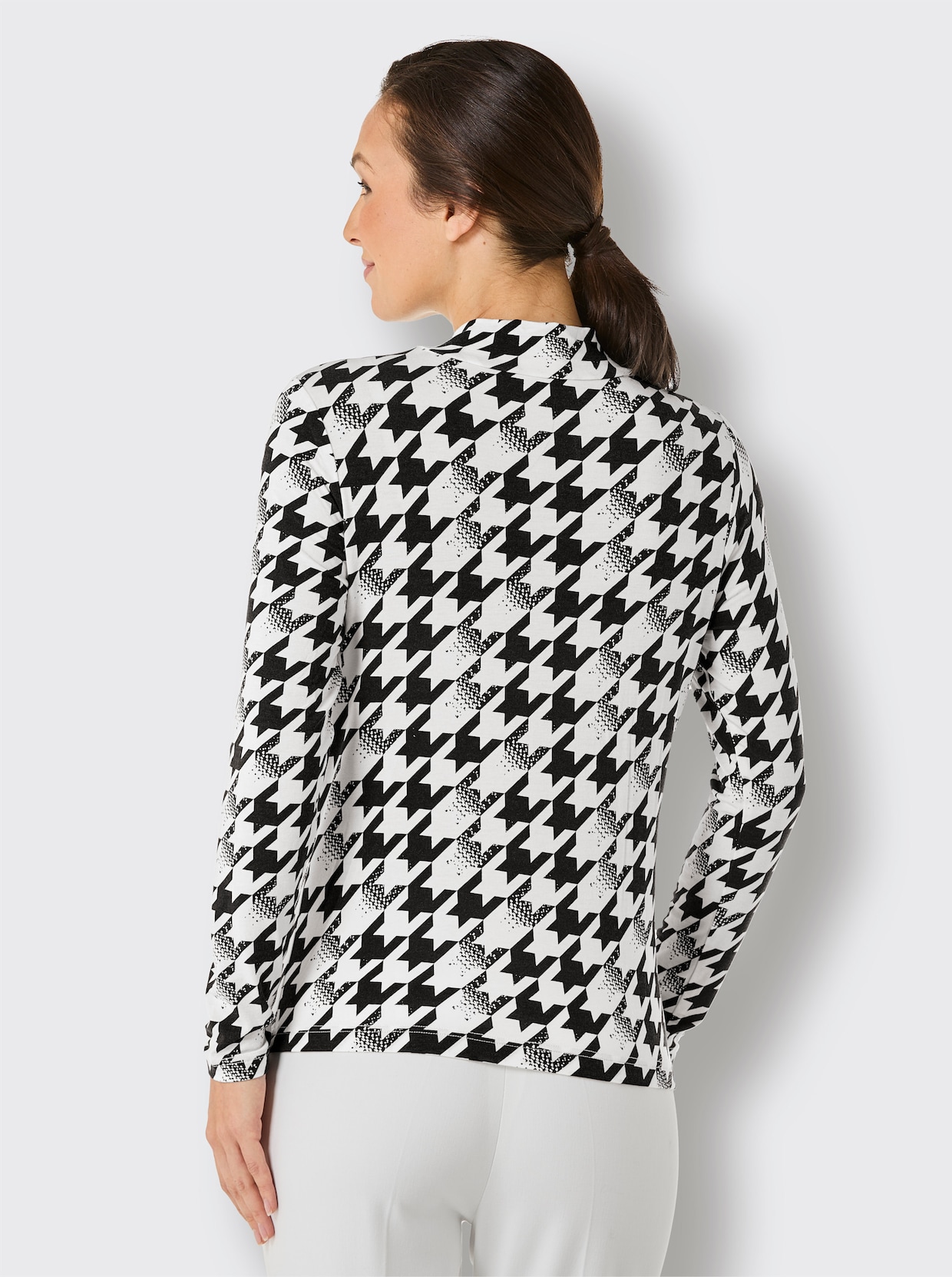 CREATION L PREMIUM Stehkragenshirt - schwarz-ecru-bedruckt