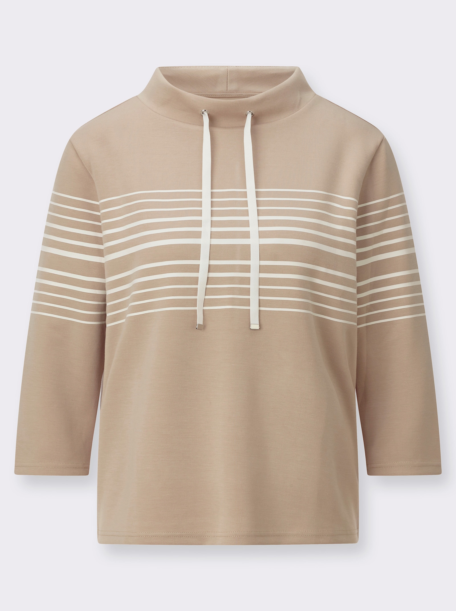 Sweatshirt mit Stehkragen - beige-ecru-geringelt