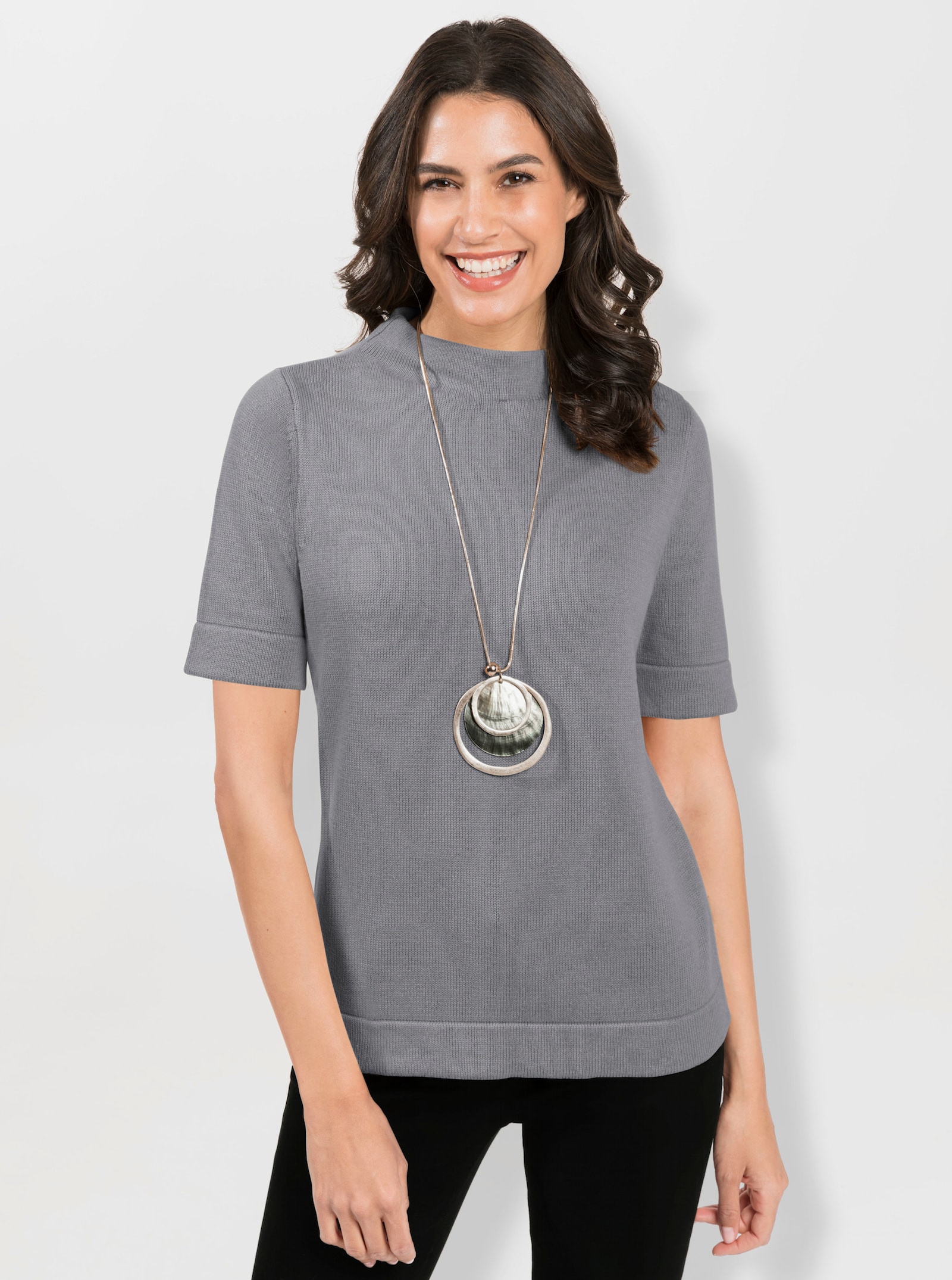 Pulóver so stojačikom a polovičnými rukávmi - sivá