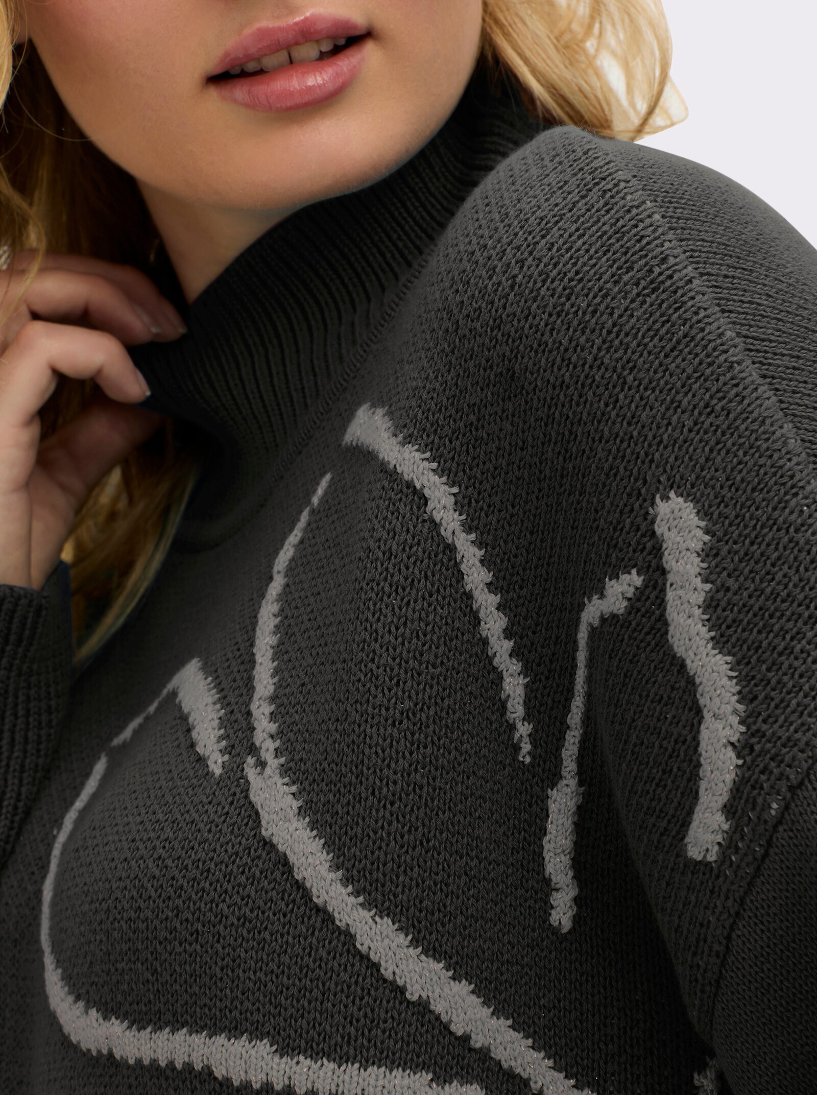 sheego Pullover met glinsterend intarsiapatroon - grafiet/grijs gedessineerd