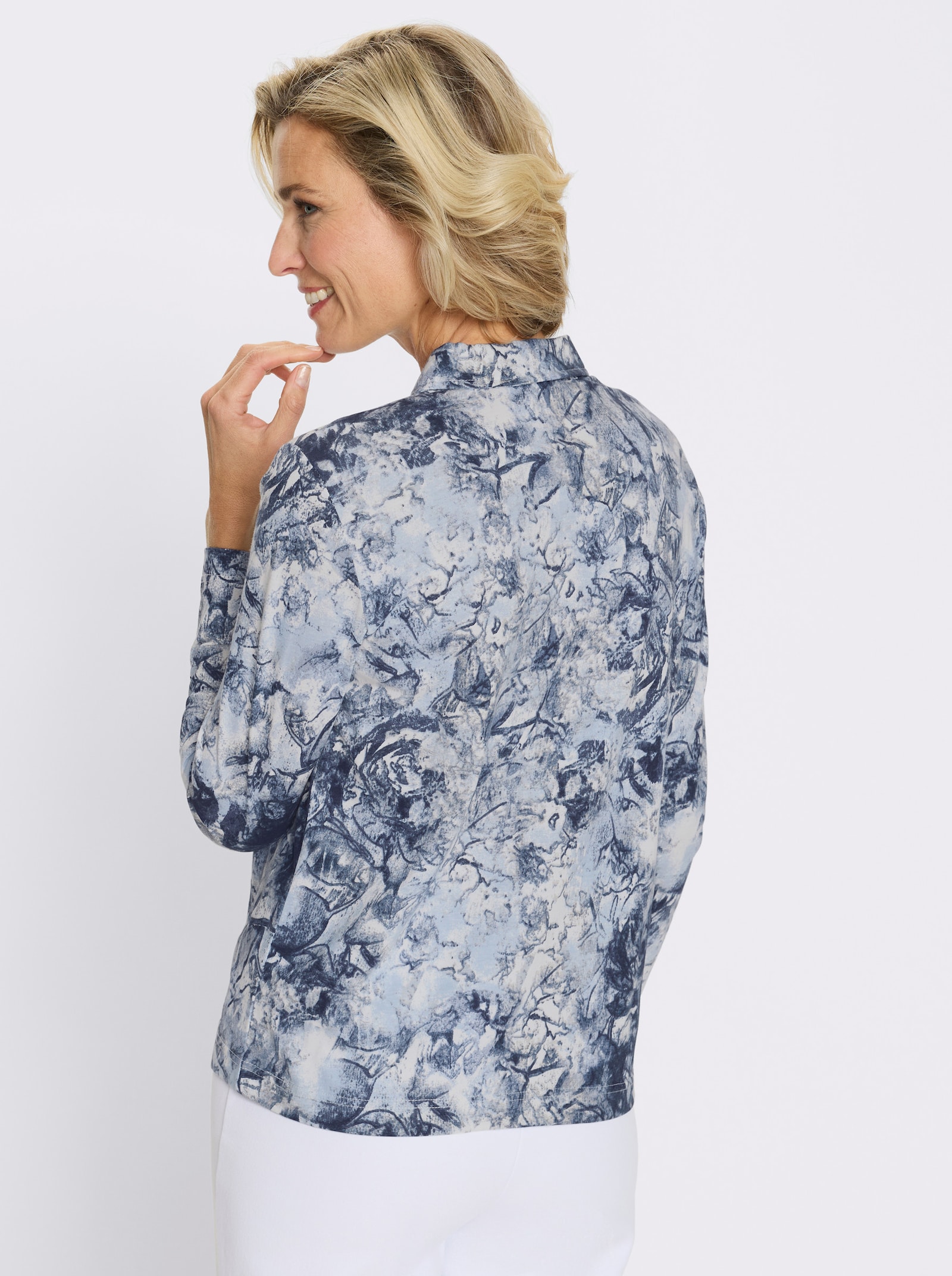 Poloshirt mit kurzem Reißverschluss - eisblau-marine-bedruckt