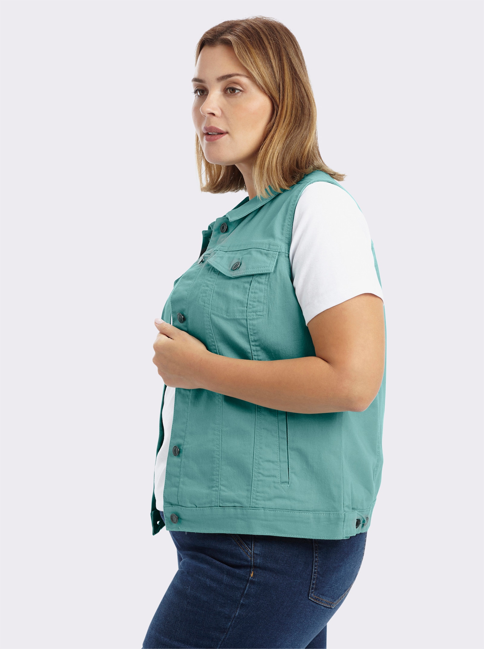 Jeansweste mit weitenverstellbarem Saum - salbei