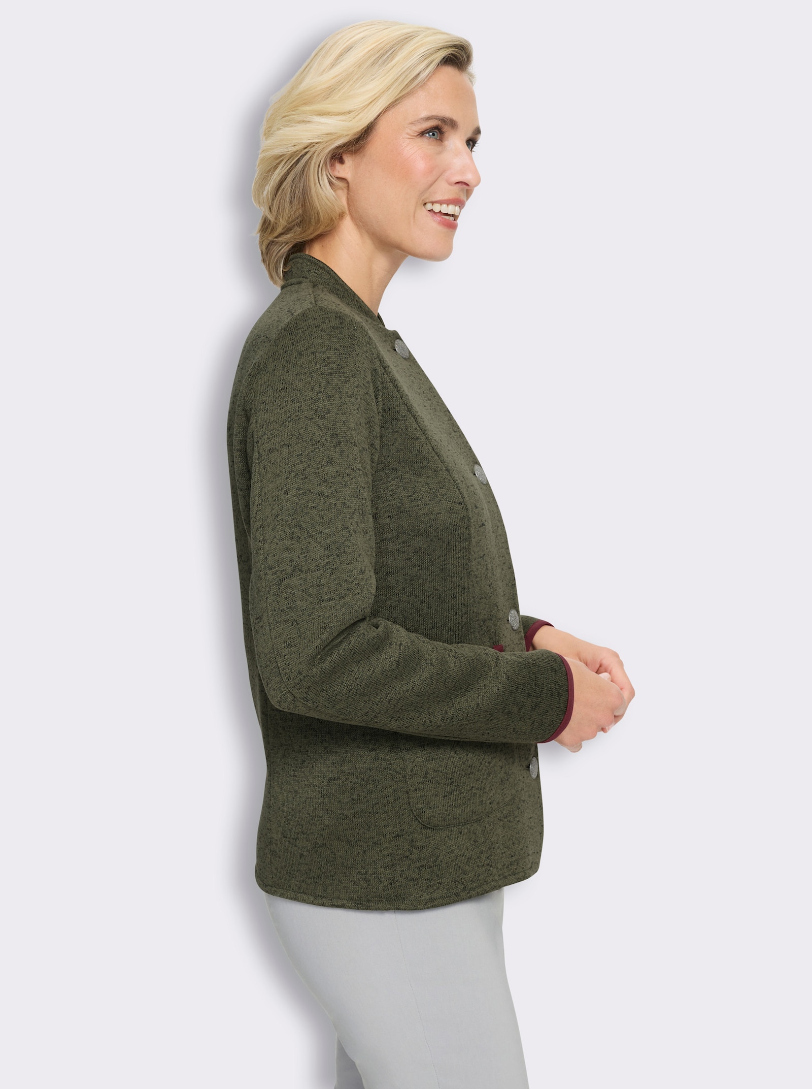 Blazer met bloemenborduursel - kaki gemêleerd