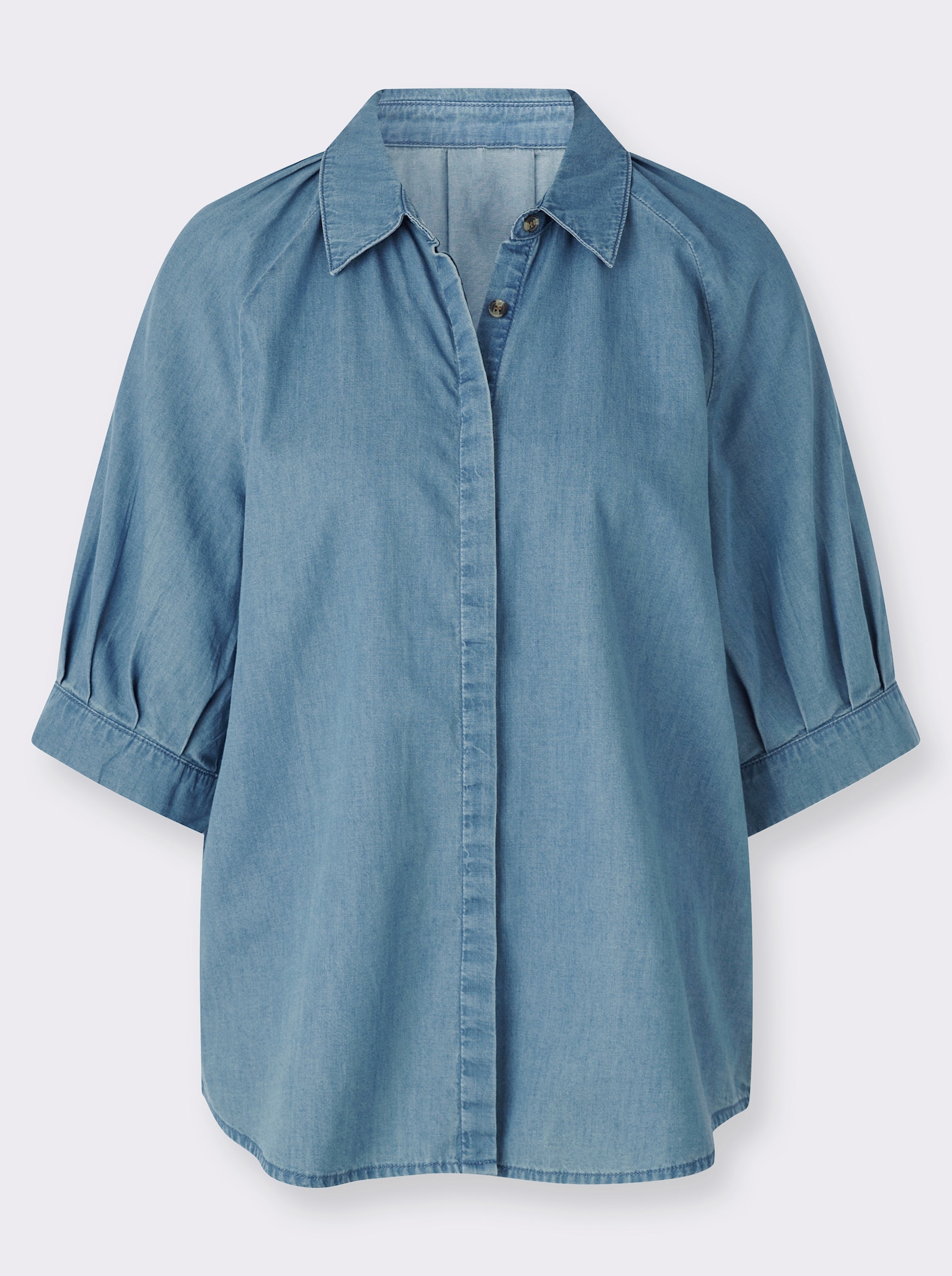 Jeansbluse mit verdeckter Knopfleiste - blue-bleached