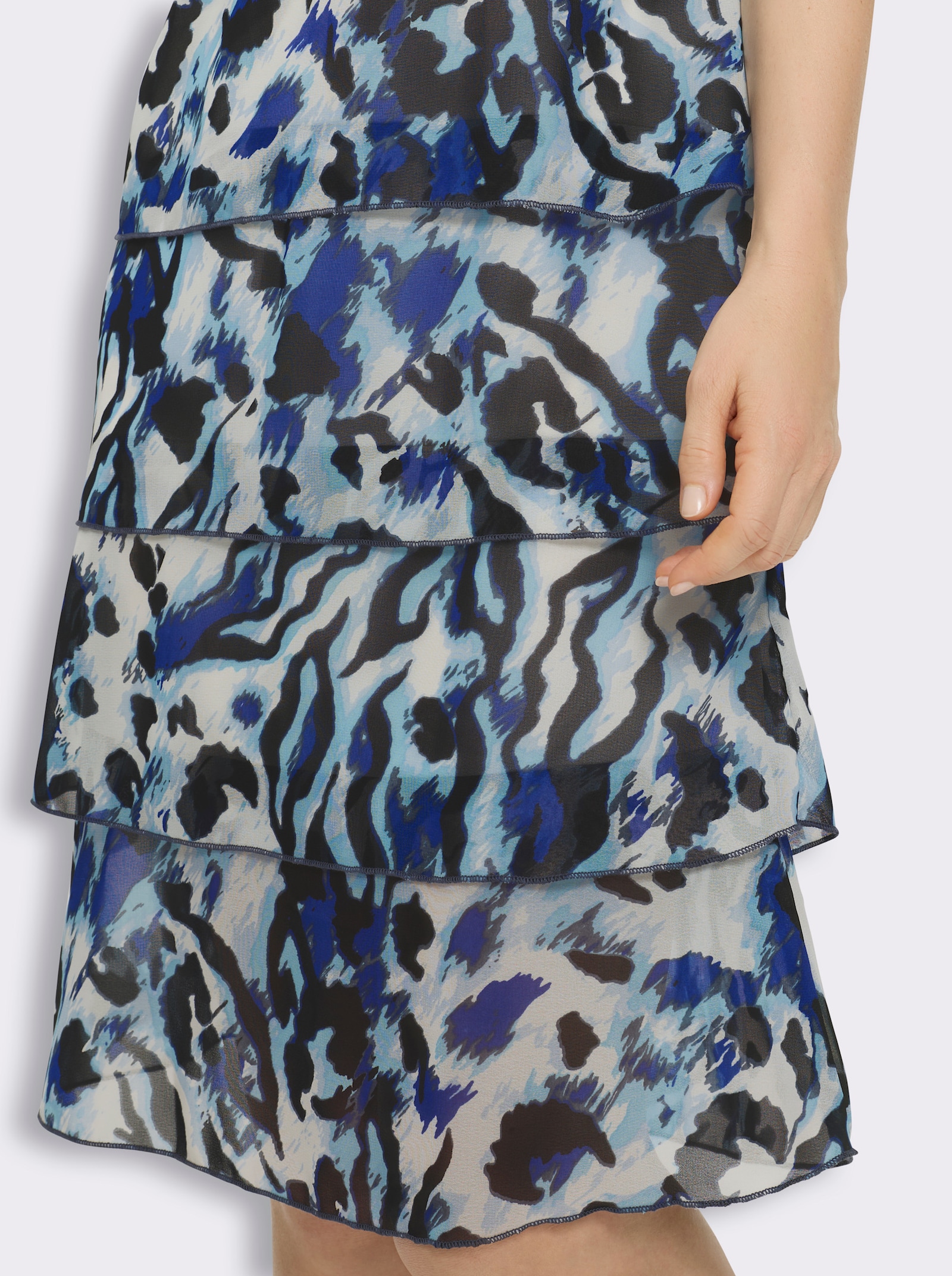Stufenkleid im Animal-Dessin - champagner-royalblau-bedruckt