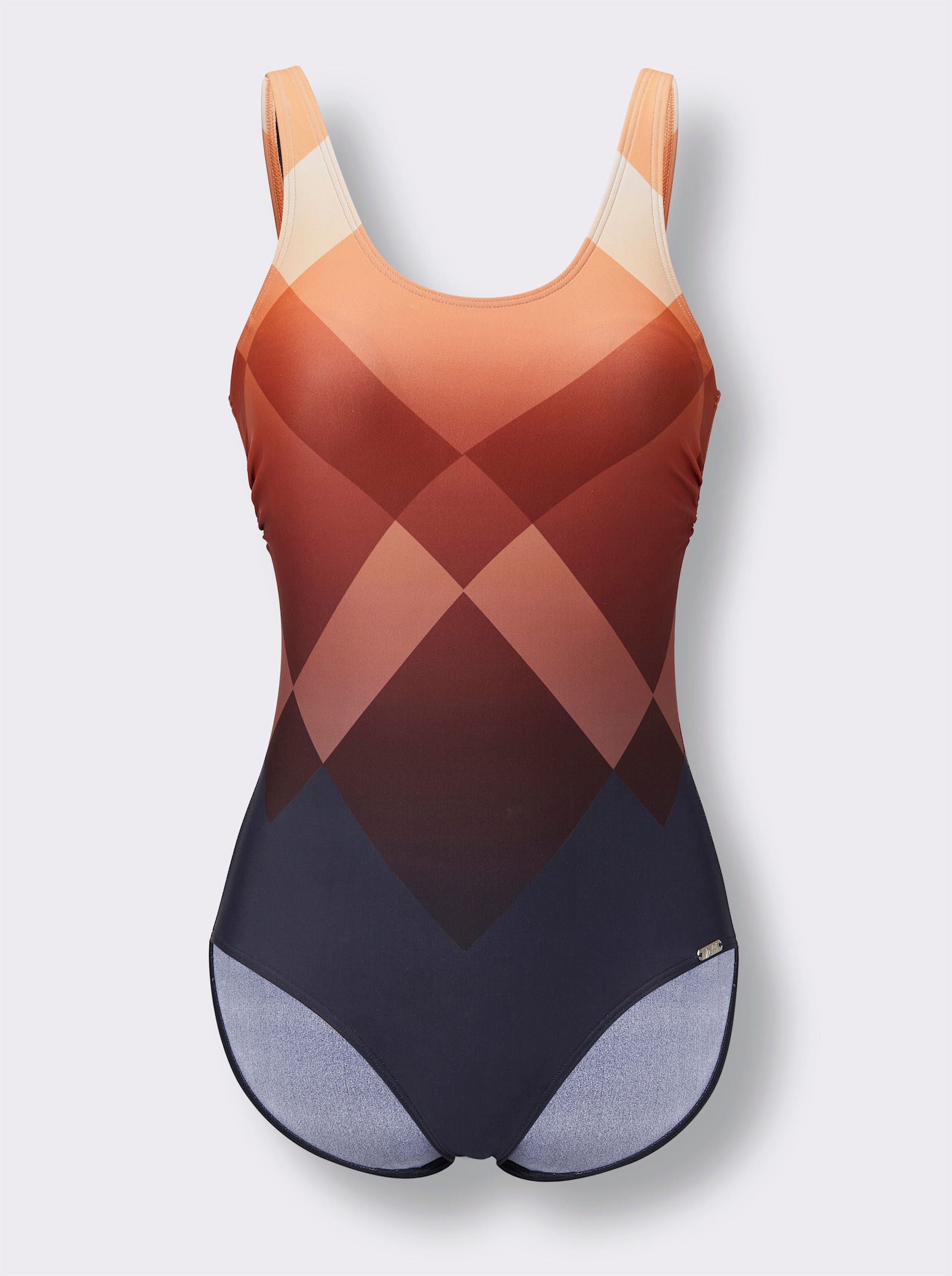 feel good Badeanzug in grafischem Dessin - marine-papaya-bedruckt