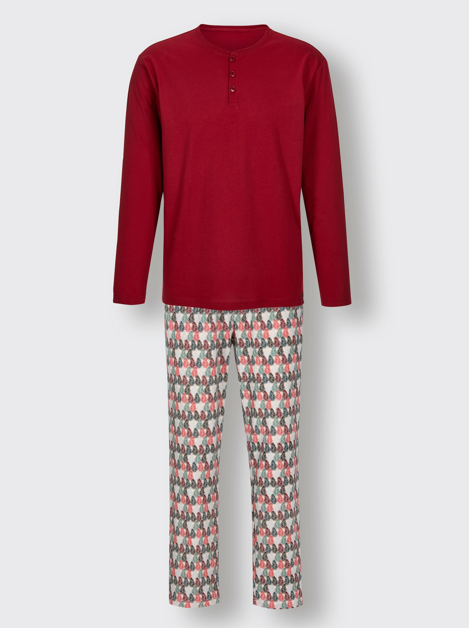 wäschepur men Schlafanzug - dunkelrot-petrol-bedruckt
