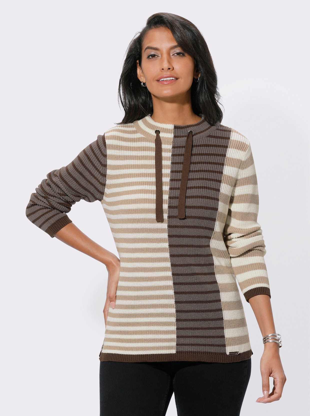 Pullover met lange mouwen - beige/donkertaupe gestreept