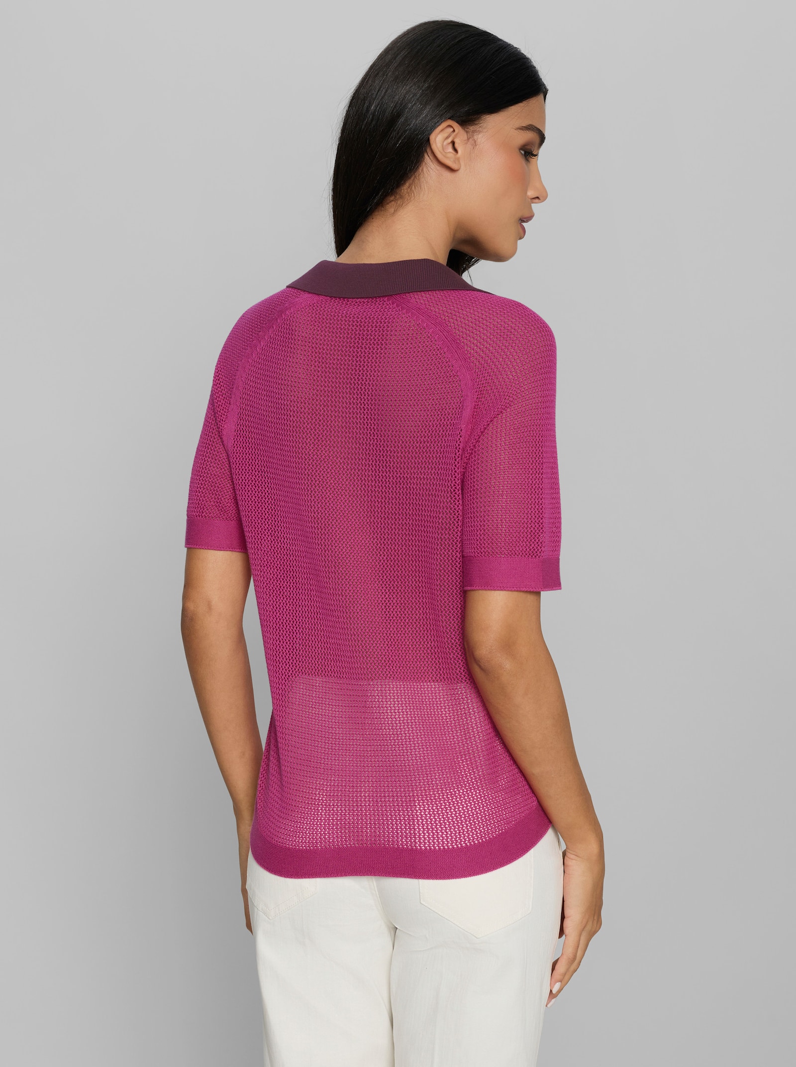 heine Ajourpullover mit Polokragen - fuchsia