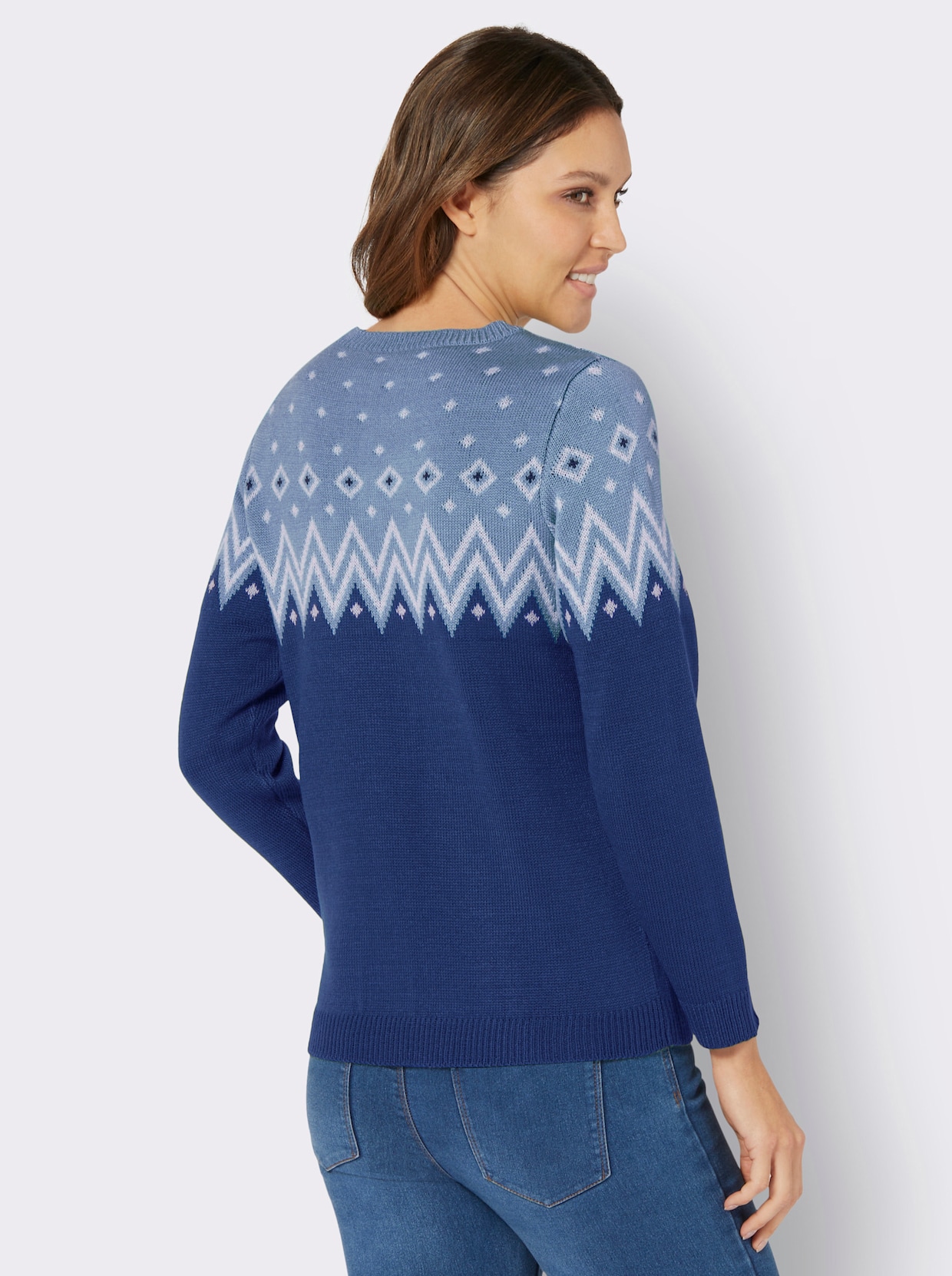 Noorse trui van jacquard - koningsblauw/bleu gedessineerd