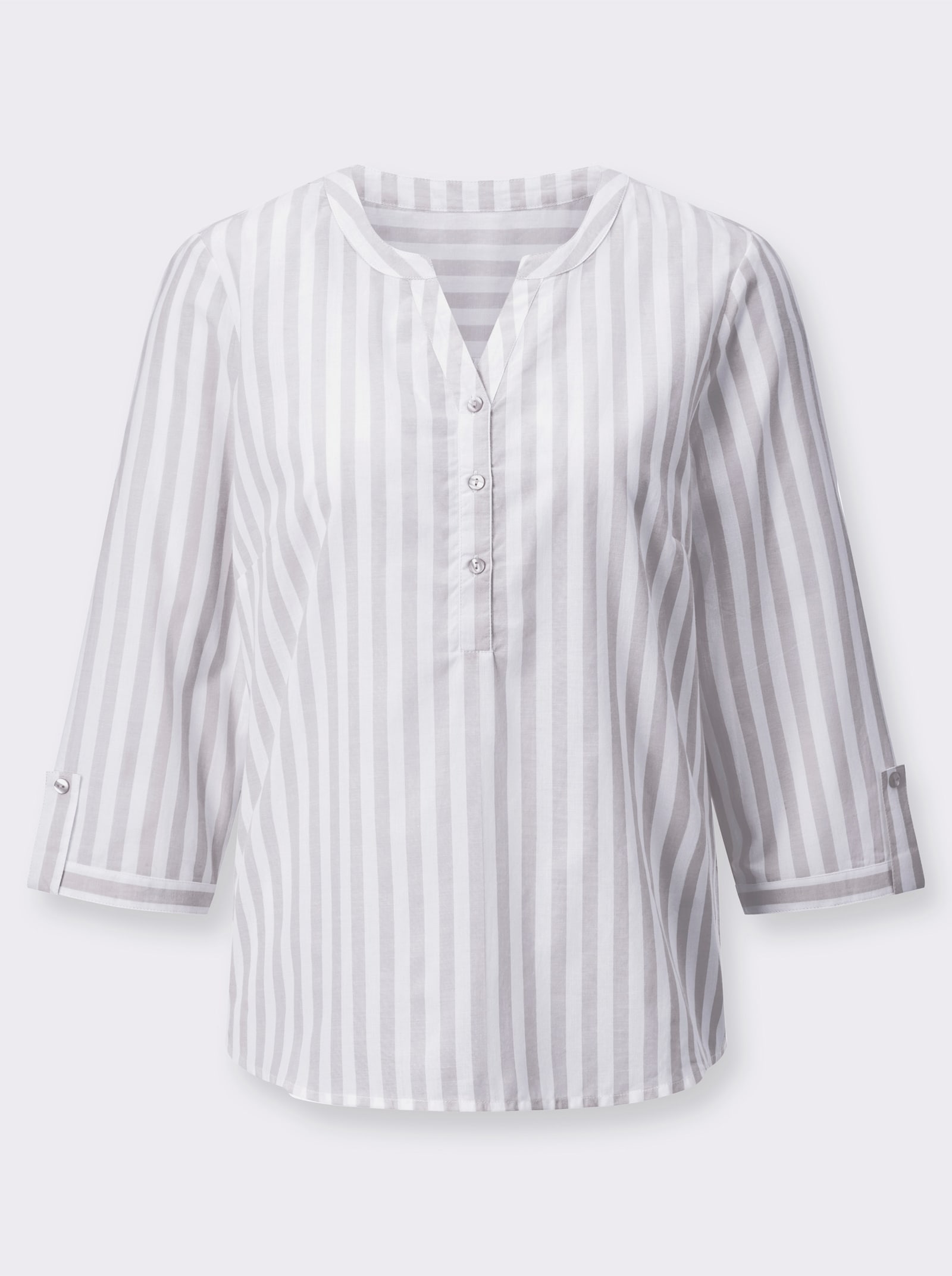 Gestreifte Bluse mit Faltenpartie im Rücken - hellgrau-weiß-gestreift