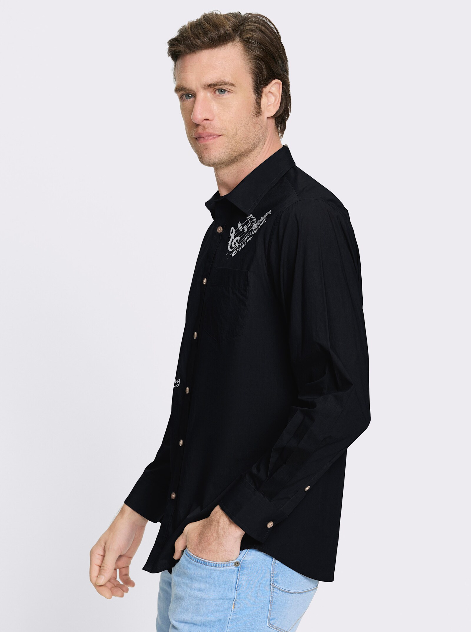 Catamaran Langarmhemd mit platzierten Prints, Baumwolle - schwarz-bedruckt