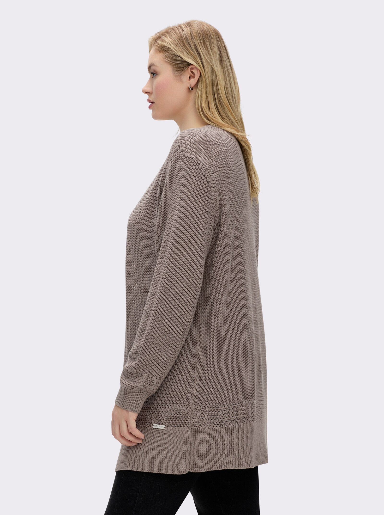 Longstrickjacke in passformgerechter Verarbeitung - taupe