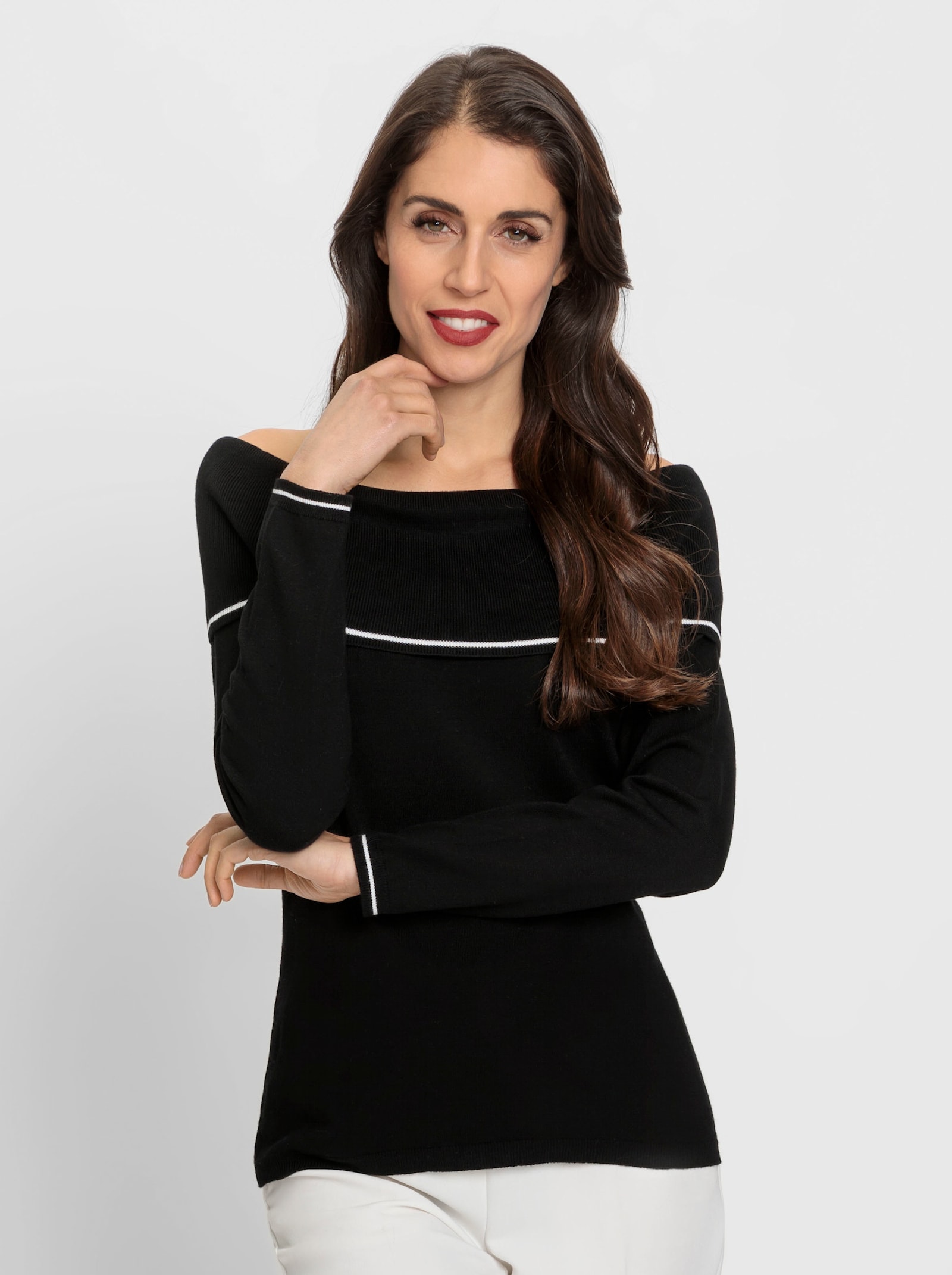 heine Carmenpullover mit Kontraststreifen - schwarz