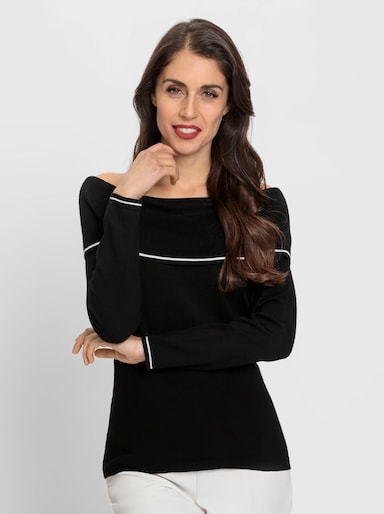 heine Carmenpullover mit Kontraststreifen - schwarz