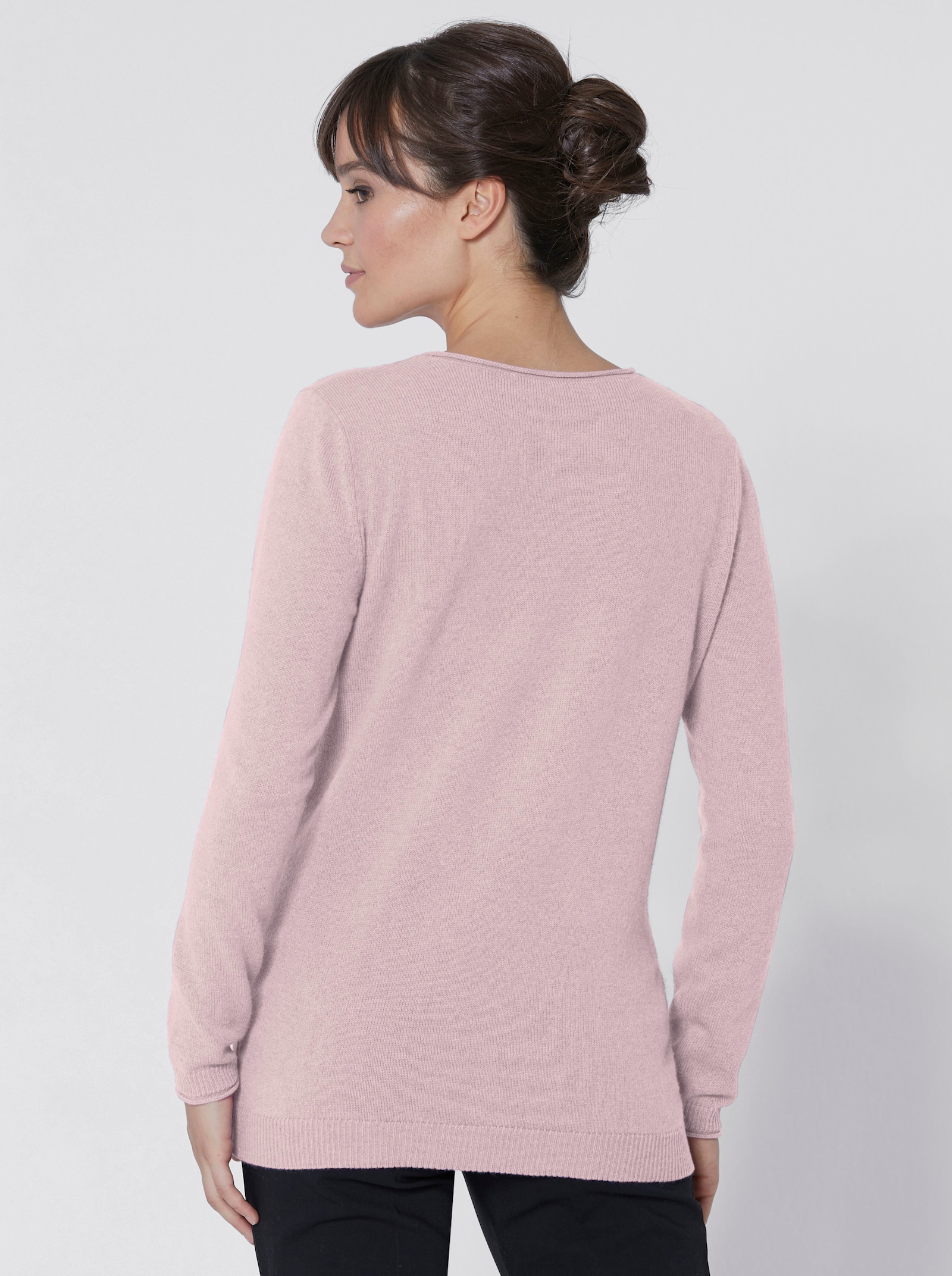 Kaschmirpullover mit Rollkanten - rosé-meliert