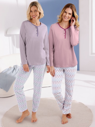 wäschepur Schlafanzüge mit bedruckter Hose - rosé + flieder