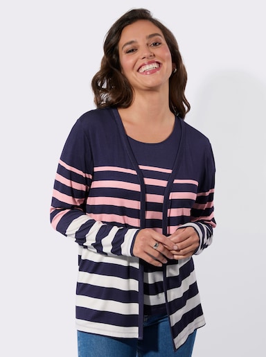 Twin-Set im Ringel-Dessin - marine-rosé-geringelt