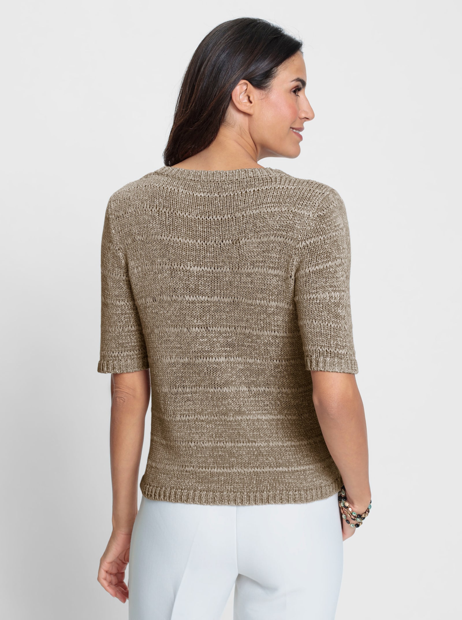 Kurzarmpullover mit Ajourmuster - sesam