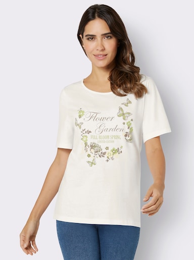 Kurzarmshirt aus Baumwolle, bedruckt - ecru-lindgrün