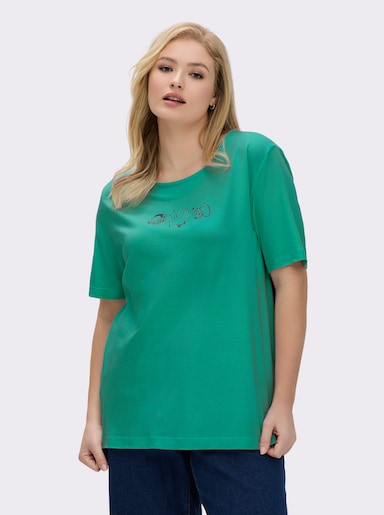 Kurzarmshirt mit Muschel-Druck - smaragd