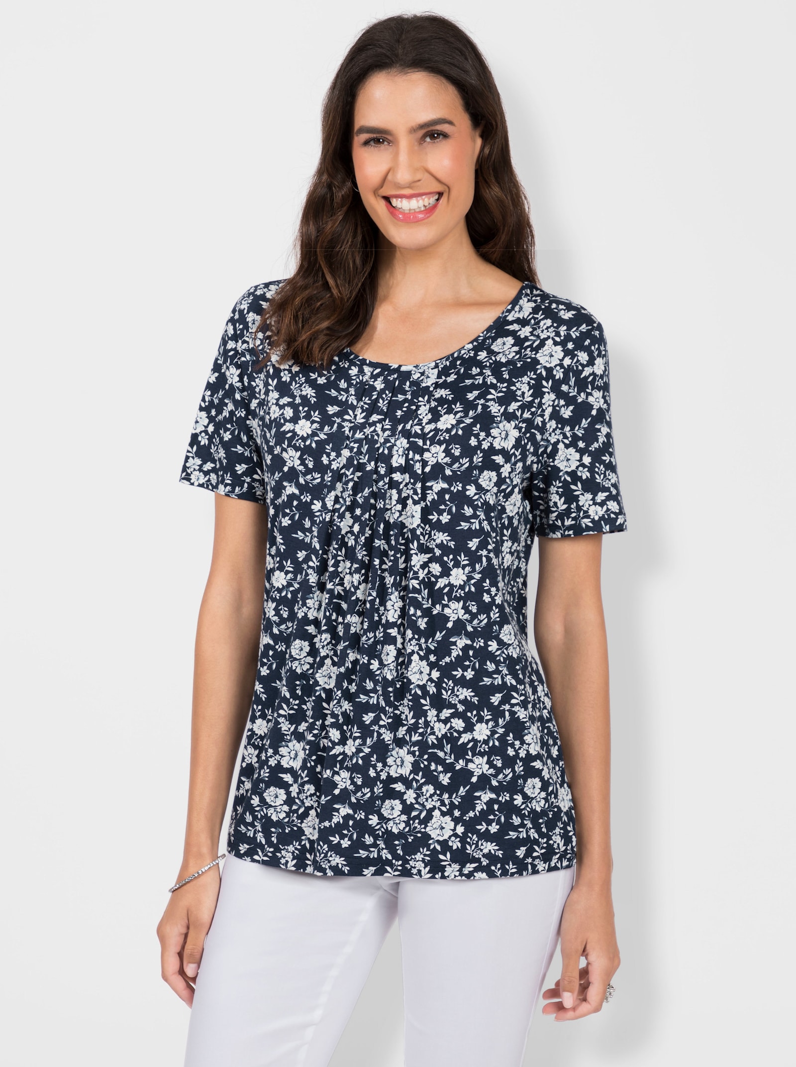 Tunikashirt mit Blümchen-Druck - marine-bedruckt