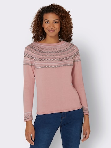 Norwegerpullover aus reiner Baumwolle - rosé-gemustert