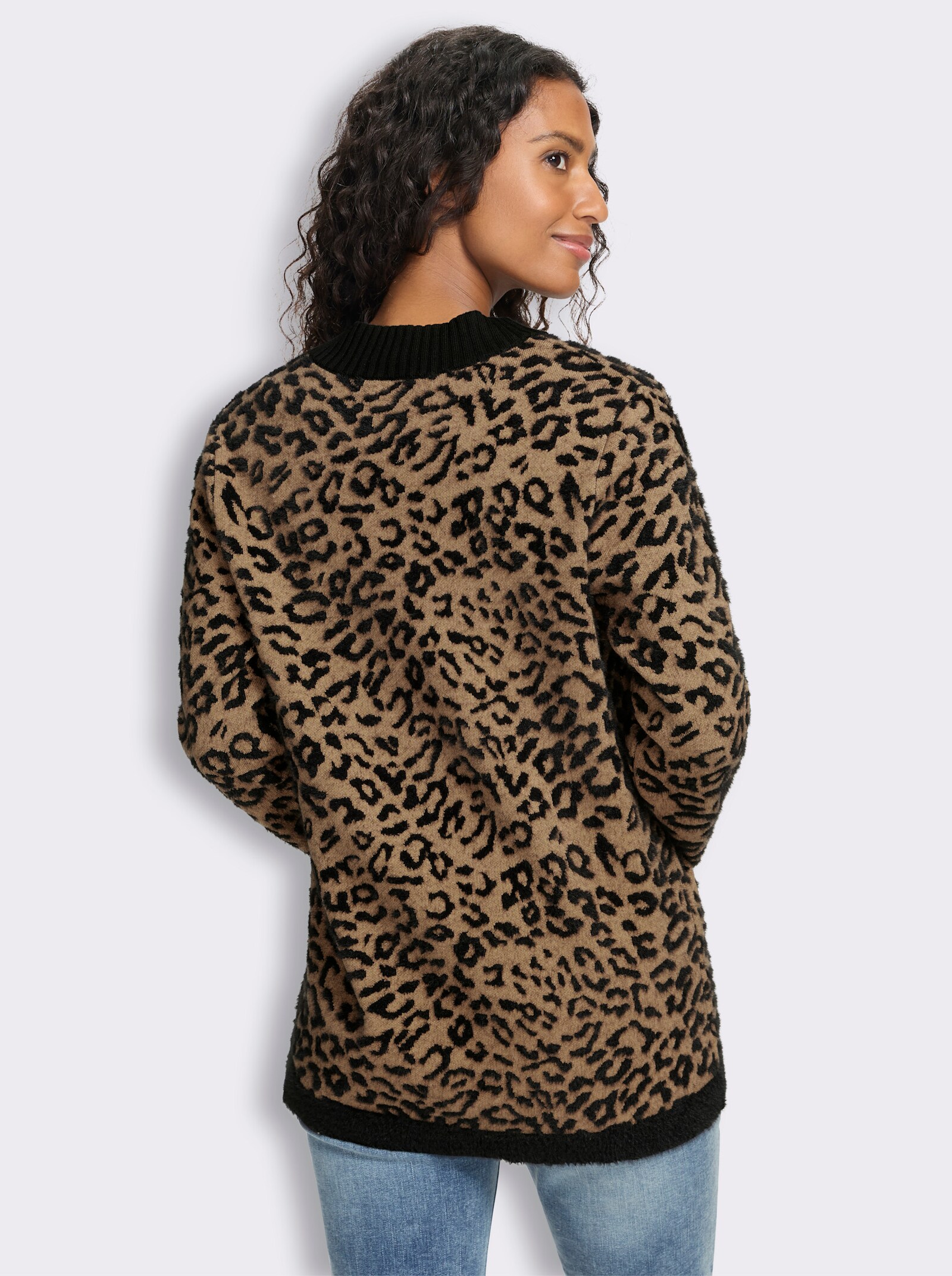 heine Strickjacke mit Animal-Dessin - camel-schwarz-gemustert