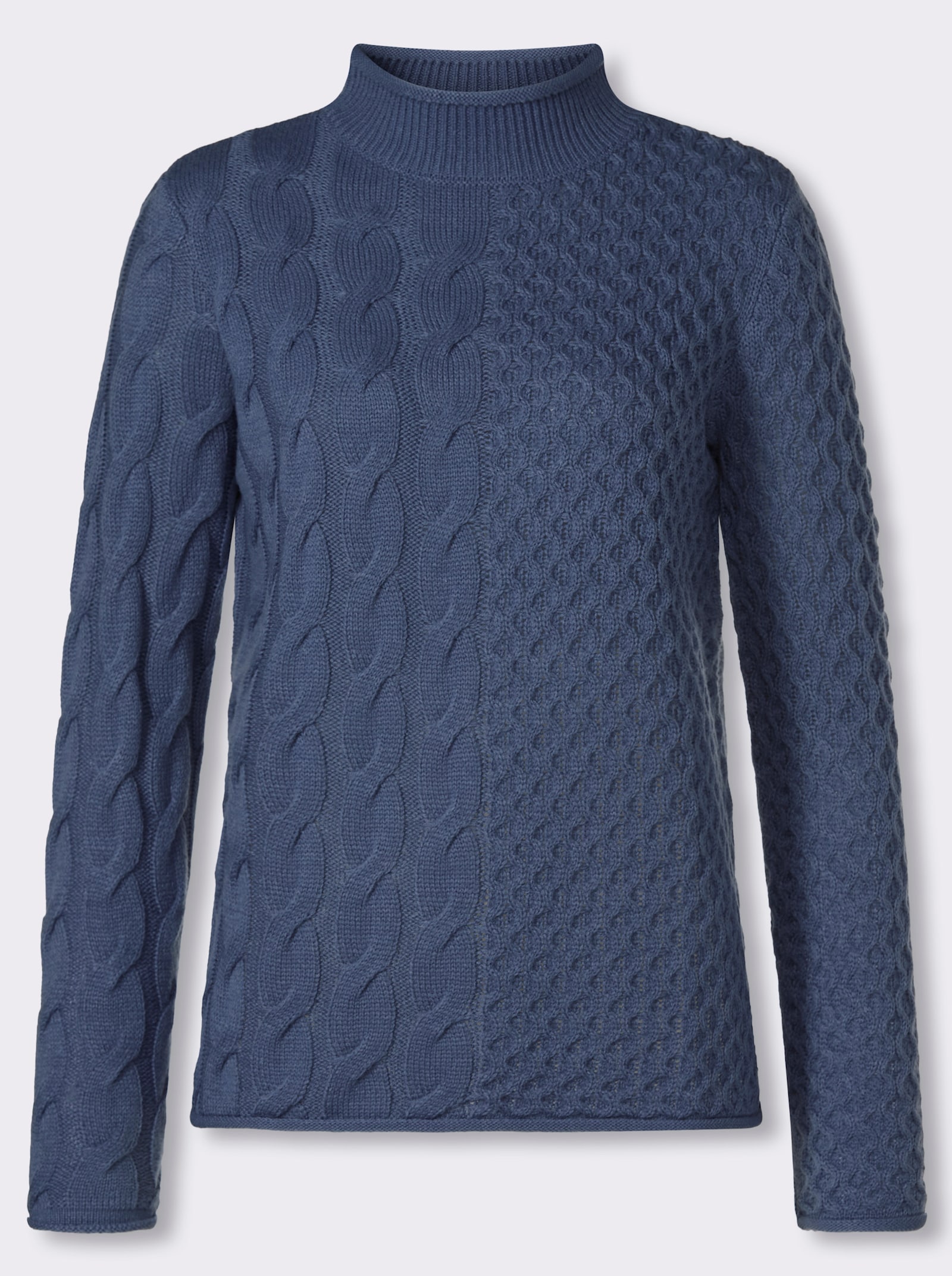 Stehkragenpullover mit Mustermix - rauchblau