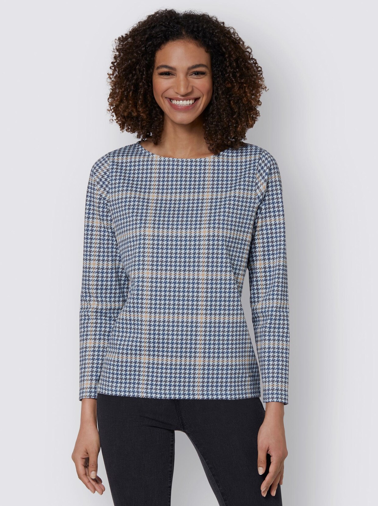 Langarmshirt - hellblau-gemustert