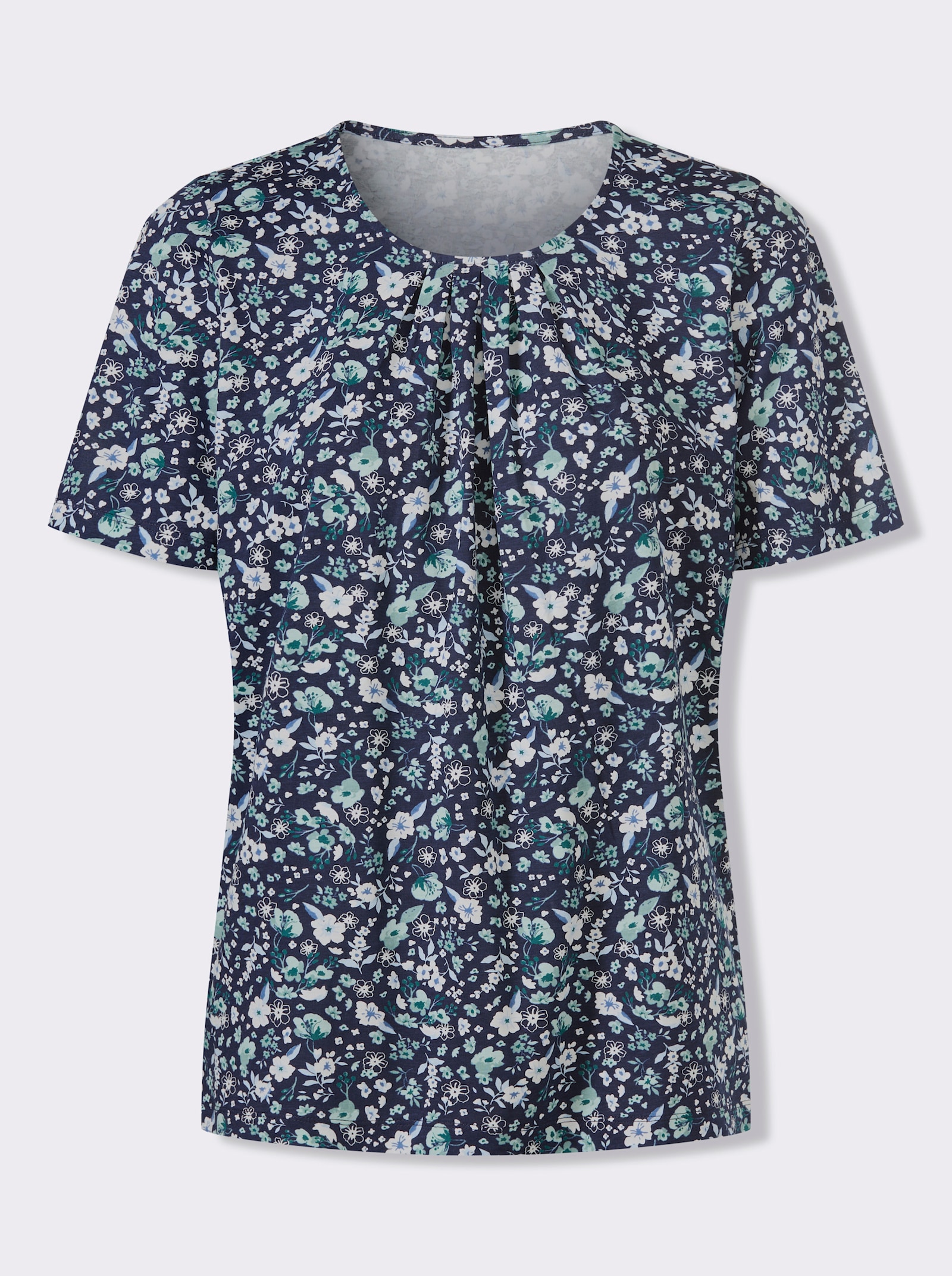 Kurzarmshirt mit floralem Allover-Druck - marine-jade-bedruckt
