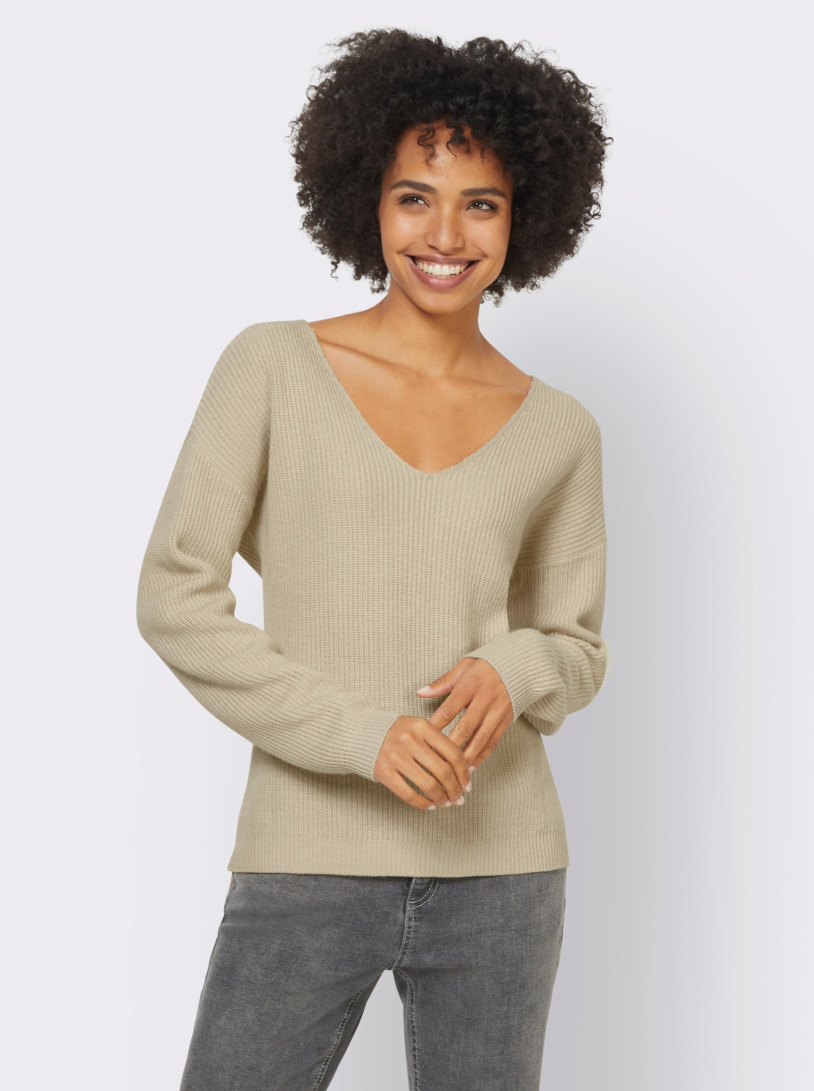 heine Feinstrickpullover mit 20% Kaschmir - sand-meliert