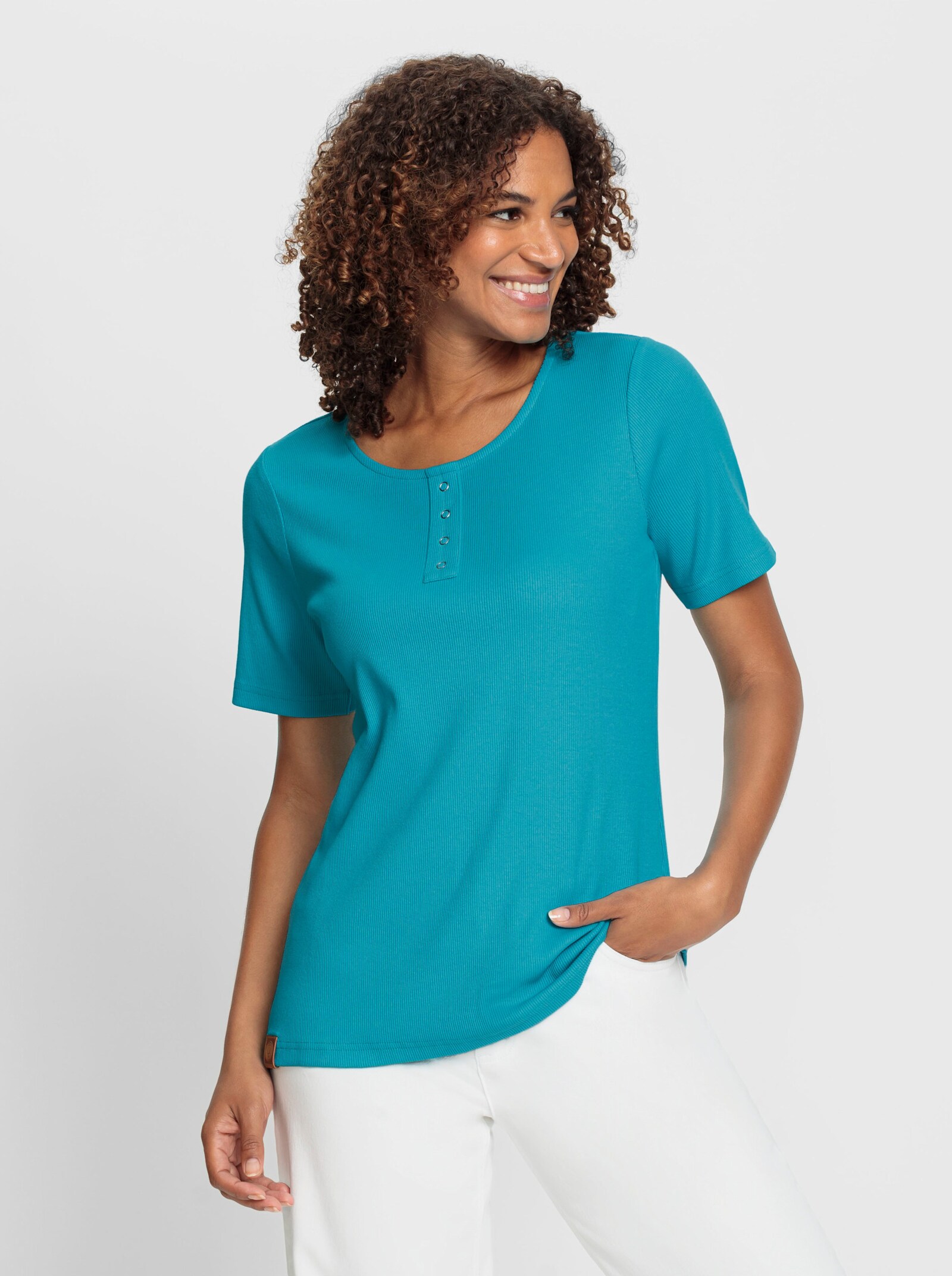 T-shirt avec patte de boutonnage décorative - turquoise