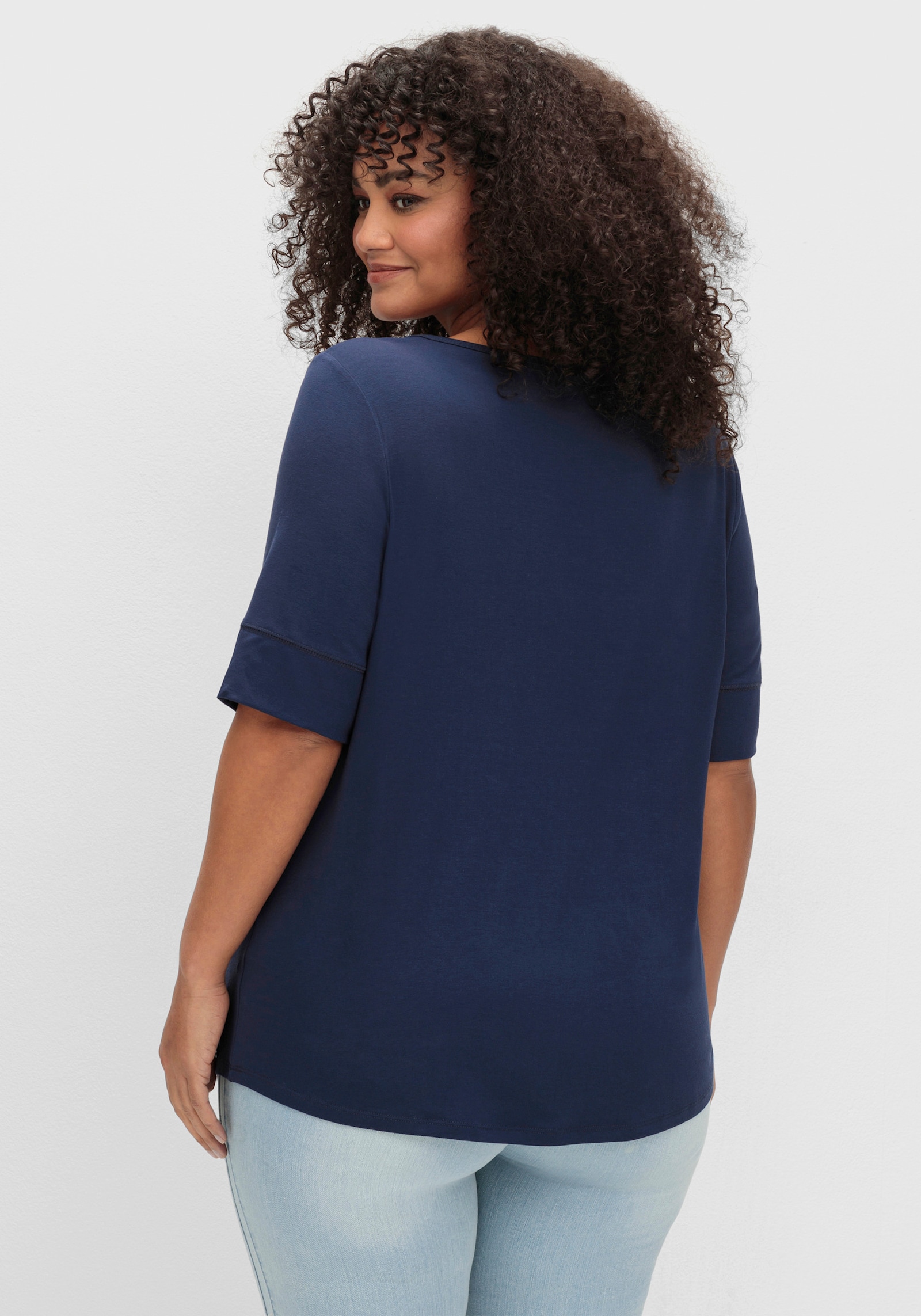 T-Shirt mit zweilagigem Ärmelbündchen - marine